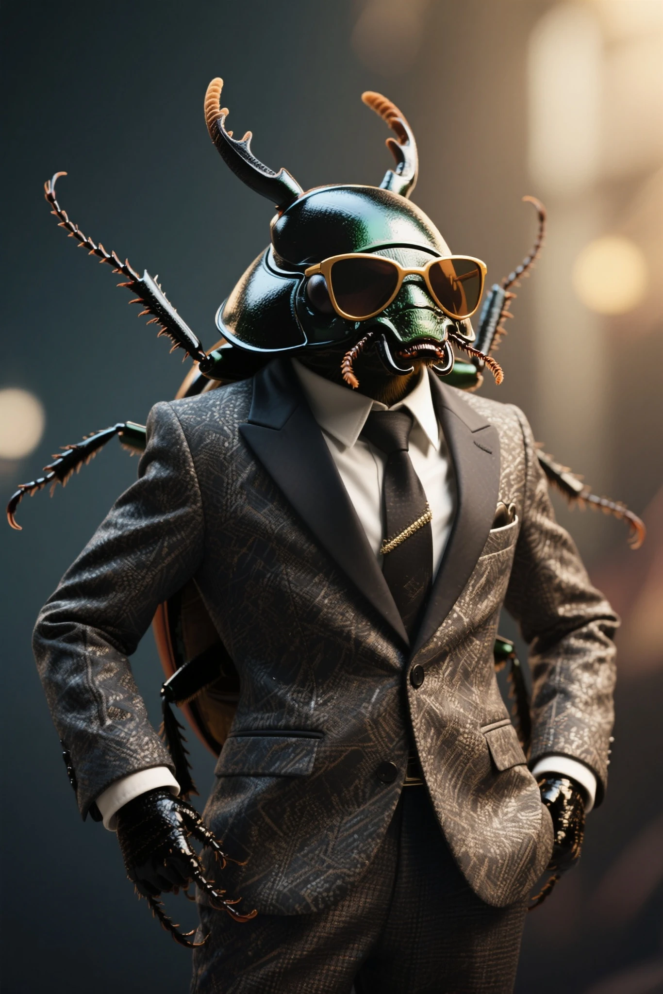 a humanoid cockroach in a trench coat and a wax human mask, attempting to mimic humans in new york city, hyper-realistic, cinematic lighting, moody, dark, gritty, cyberpunk, intricate details, award-winning concept art, 8k, photorealistic, masterpiece