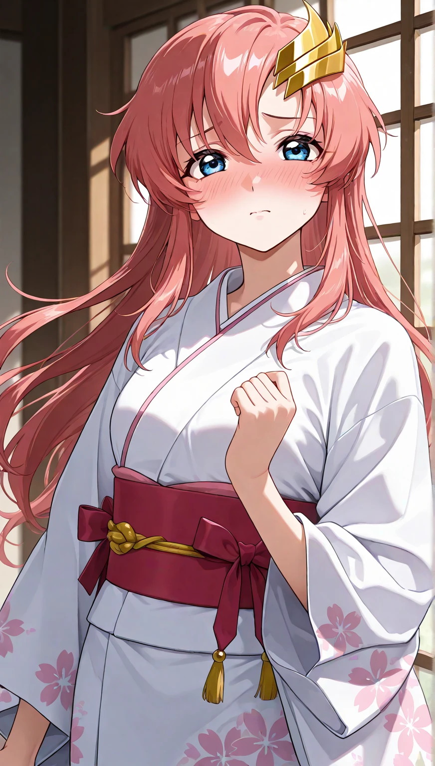 8K,highres,absurdres,masterpiece,best quality,original,extremely detailed CG,extremely detailed wallpaper,perfect lighting,1girl,blurry_background,looking_at_viewer,standing on the stage,
SukunaFem,long hair,pink hair,red eyes,tattoo,large breasts,facial marks,white short kimono,