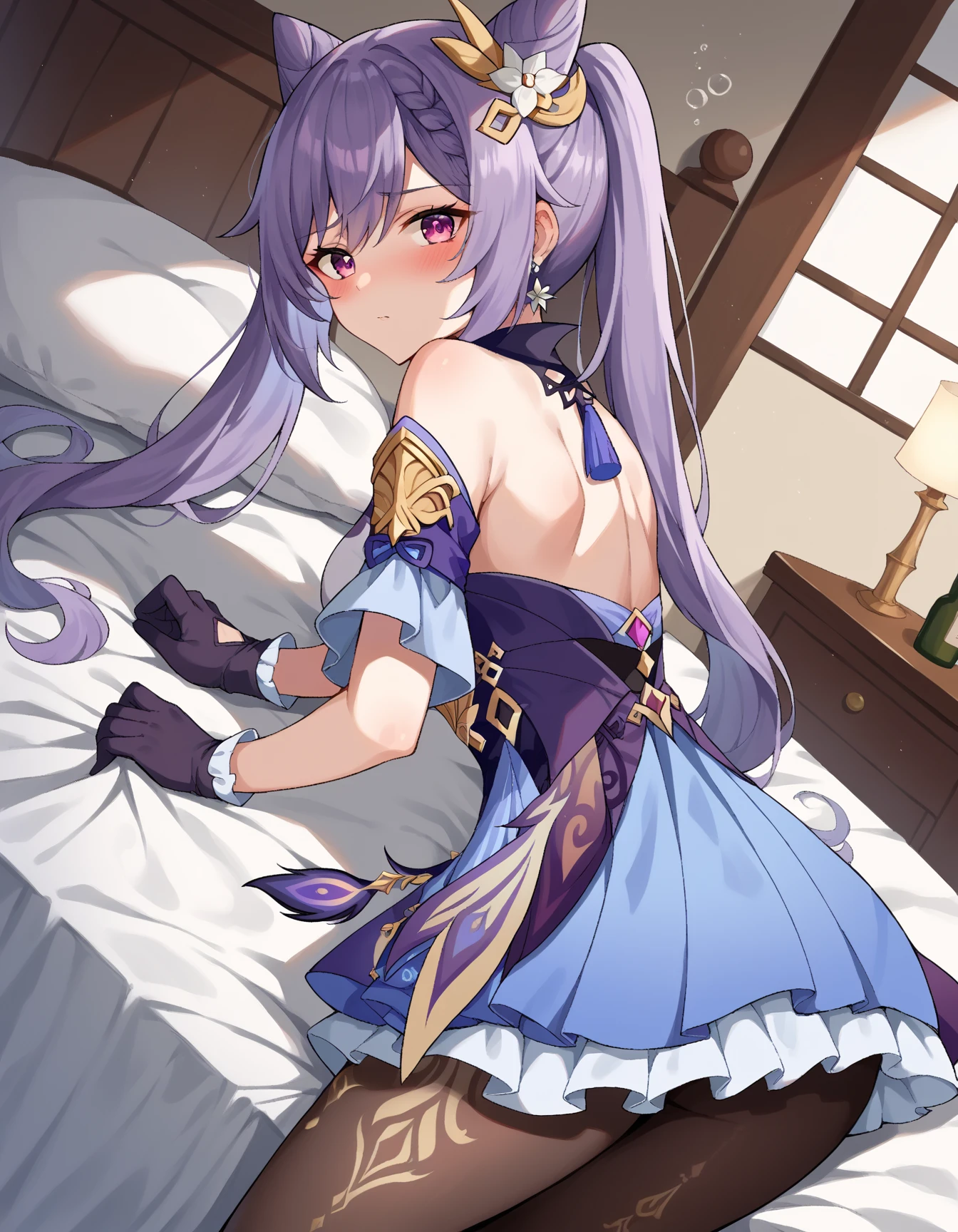 1 girl, Eula, Genshin Impact, large breasts, sitting on a man’s face, full body, fully clothed 