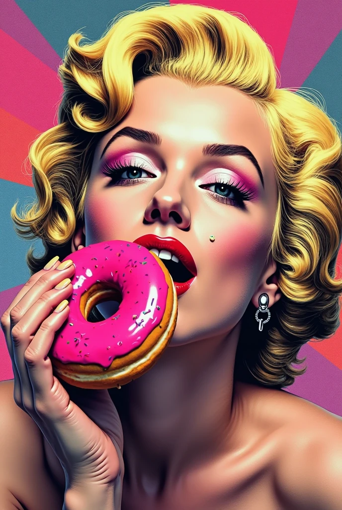 an oil painting portrait of a queen eating a (an epic donut: 1.3), an exotic exquisite beautiful queen, dynamic hair color, wavy hair, dynamic eyes color,  intense eyes, wearing glamour silk dress, intricate detailed dress, dynamic color dress, dynamic style dress, wearing diamond crown ((eating  a large donut: 1.3)),  (cherries: 1.1), (whipped cream: 1.1), (chocolate bar: 1.1)  fantasy pastry shop background,  vibrant, Ultra-high resolution, High Contrast, (masterpiece:1.5), highest quality, Best aesthetics), best details, best quality, highres, 16k, [ultra detailed], masterpiece, best quality, (extremely detailed) RAW, (ultra details, Masterpiece, best quality),   , Intense gaze, blood, Cinematic Hollywood Film
