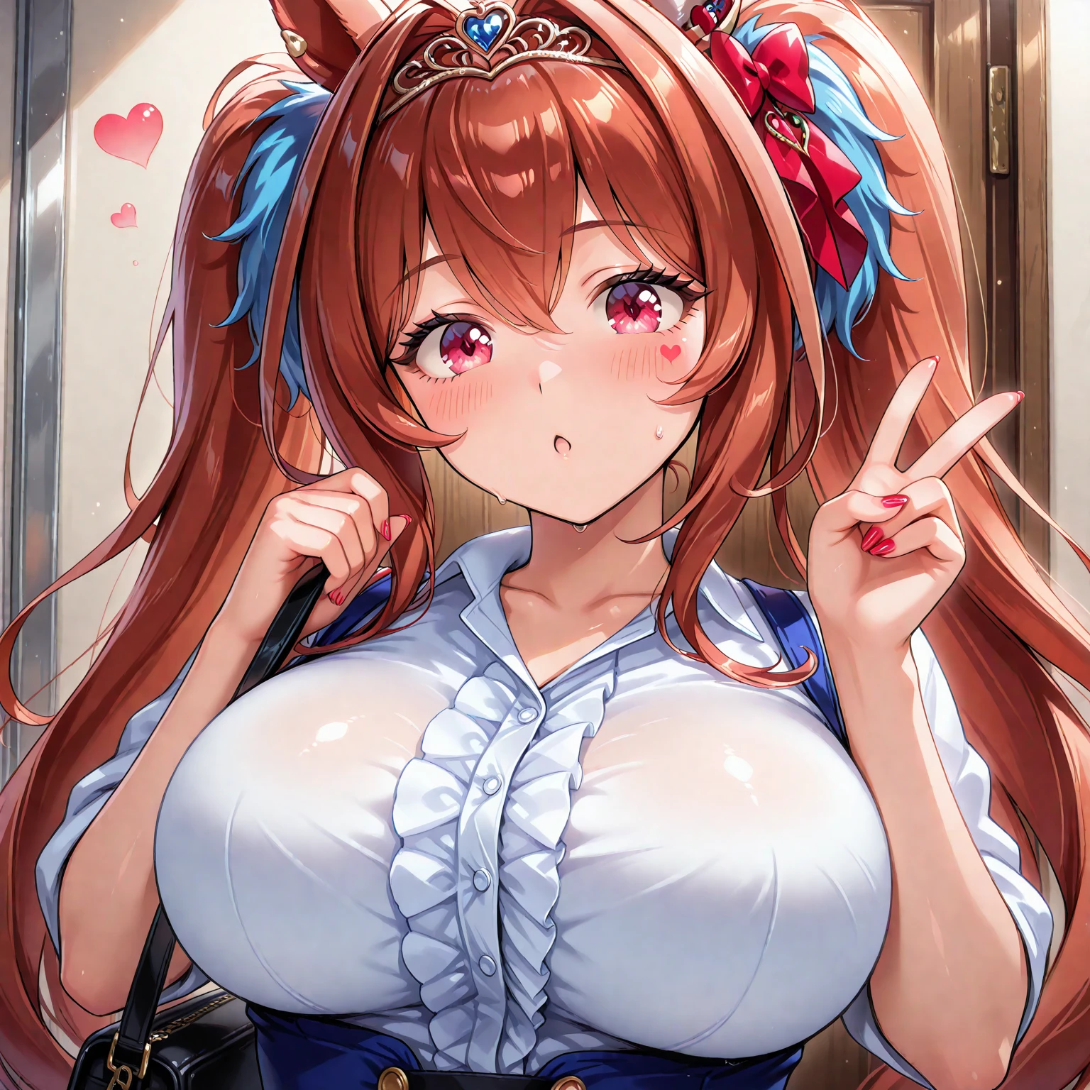 Highest quality,masterpiece, Highest Resolution, 1 girl, nsfw, full naked,boy pov,boy body, sex, standing, outdoor, city, narrow alley, night, huge breasts, pink nipple, blush, smilepenis in pussy, horse ears, horse tail