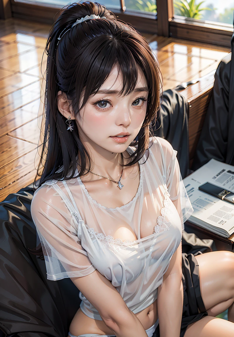 Cute,busty mature women,plump, chubby, fat,realistic skin, realistic breast, saggy breast, nipple out,muted colours, cold lighting, pale white skin, Nude, mature women,black hair, long hair ,sleepy eyes ,beautiful,charm,pubic hair pussy,dense pubic hair, cute shy blush on
