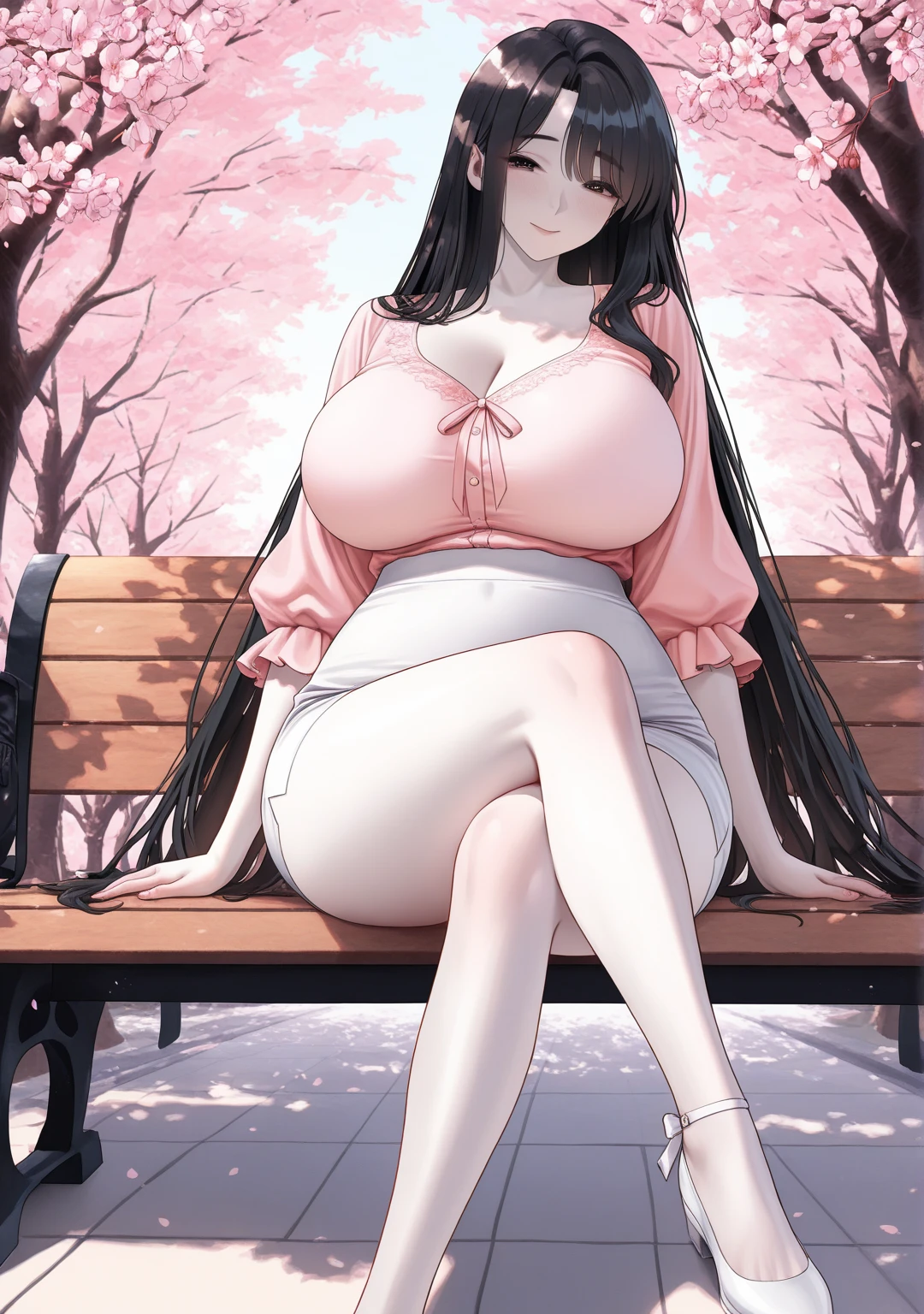 tohsaka_rin_alt, huge_breasts, standing, solo, masterpiece, best quality, detailed face, detailed eyes, highres, nude, naked, pussy,