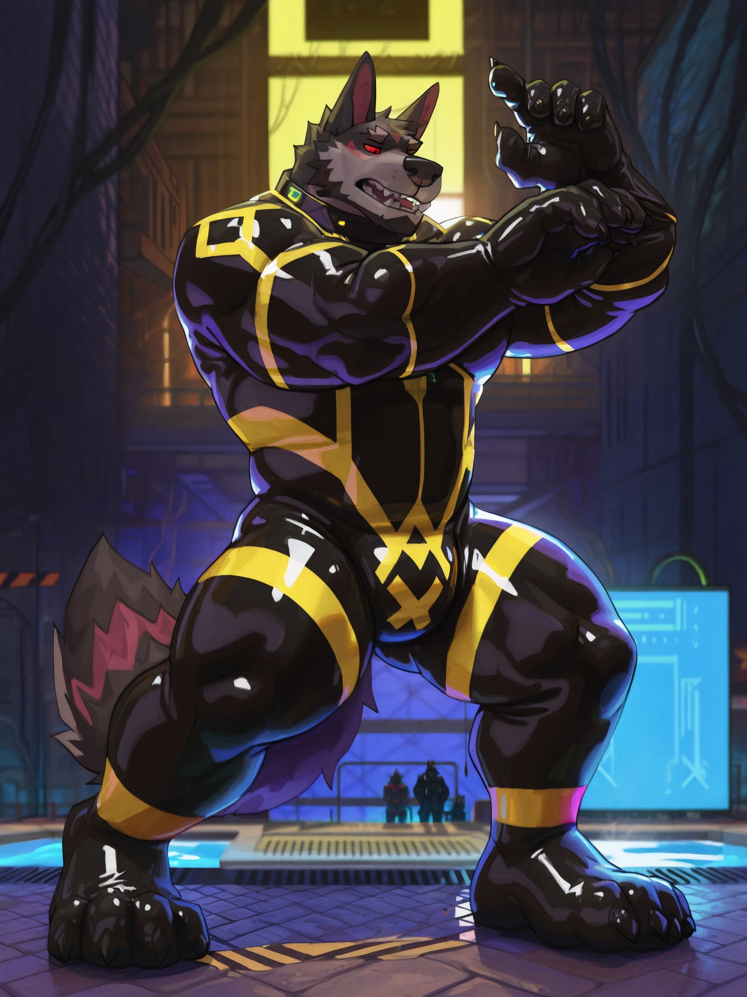 A black furry tiger anthropology with yellow stripes furry style with a giant erect cock 