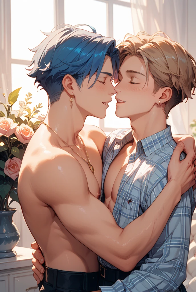 NSFW, Boys love, gay, no clothes, Two boys in love with each other, sexy boys, muscular Boys,, naked,, Masculine features, masculine, twinks, Lumpy, Japanese traditional, embarrassed face, pectoral muscles, abdominals, Cool atmosphere, Stylish, Luxurious, Maples