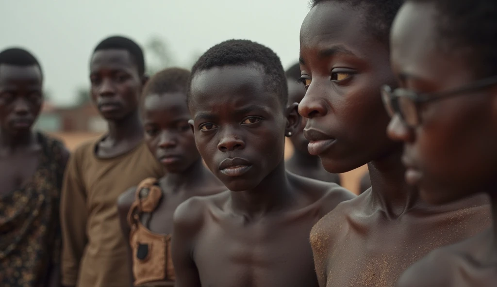 Crying African boys, slums, riots,dark background,1994