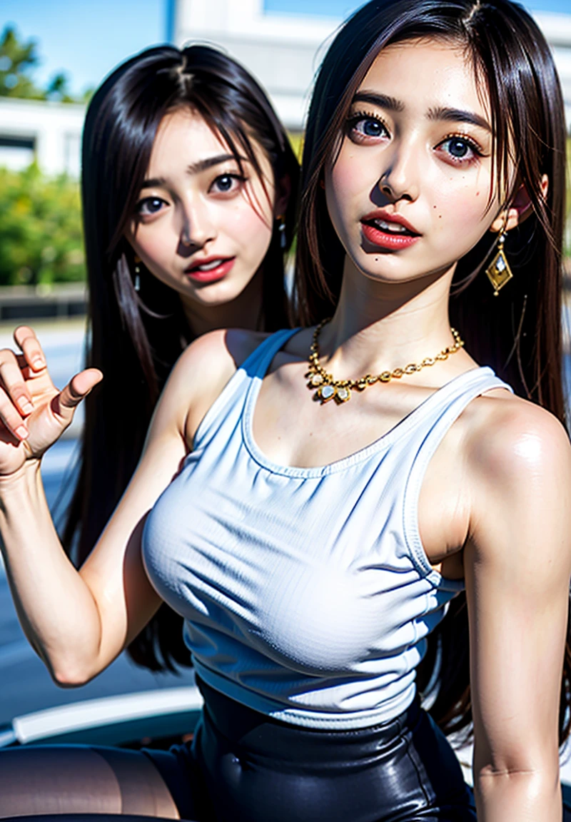 Japan, 2 females, twins, 19 years old, Solo, Real, Best Quality, Photorealistic, Masterpiece, 8k, HDTV, Solo, High Definition Face, (Professional Lighting, Bokeh), (Light Particles, Lens Flare, Luminescent Particles: 0.6), (Dynamic Pose: 1.2), Soft Lighting, Top Angle View, Fashionable and Trendy Atmosphere, Street, Countryside, ((Viewer) ), (View Camera), (Portrait: 0.6), Standing, Cowboy Shot, ((Female))), (Huge Breasts), (Long Hair), Twin Tails, Blonde, Gal, Emphasizing Cleavage, Floating Hair, Lips, Lipstick, Seductive Smile, Floating Hair, Mole, Mole Under Eyes, Slimness, ((Slim Skinny Body)), Male Inviting Look, Male Inviting Look, Male Inviting Look, Slimness, luxury,