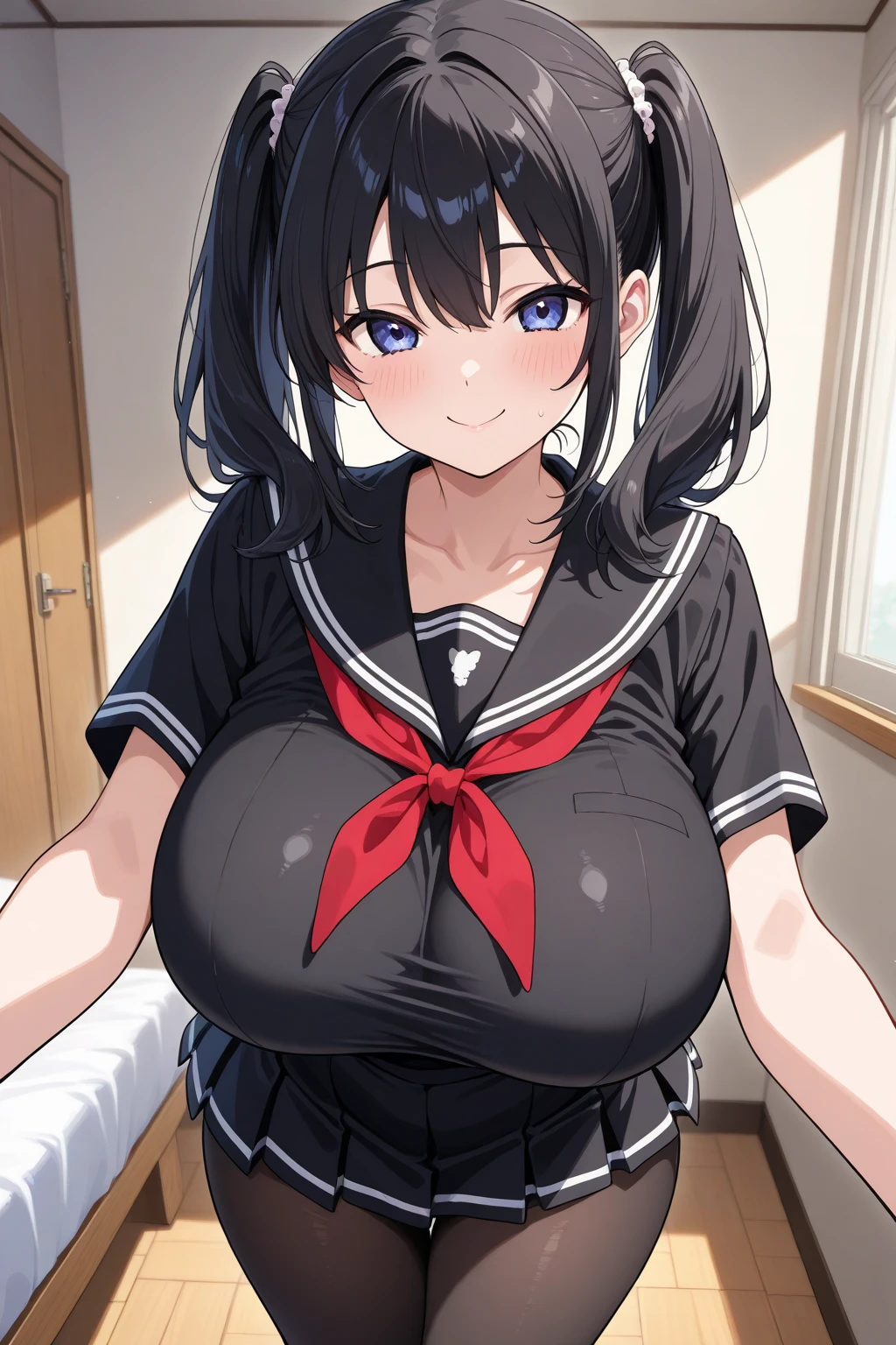 1 hot, dark hair, dark gray eyes, ssmile, marvelous, seu funeral, shorth hair, hair clip, school swimsuit, Breasts huge