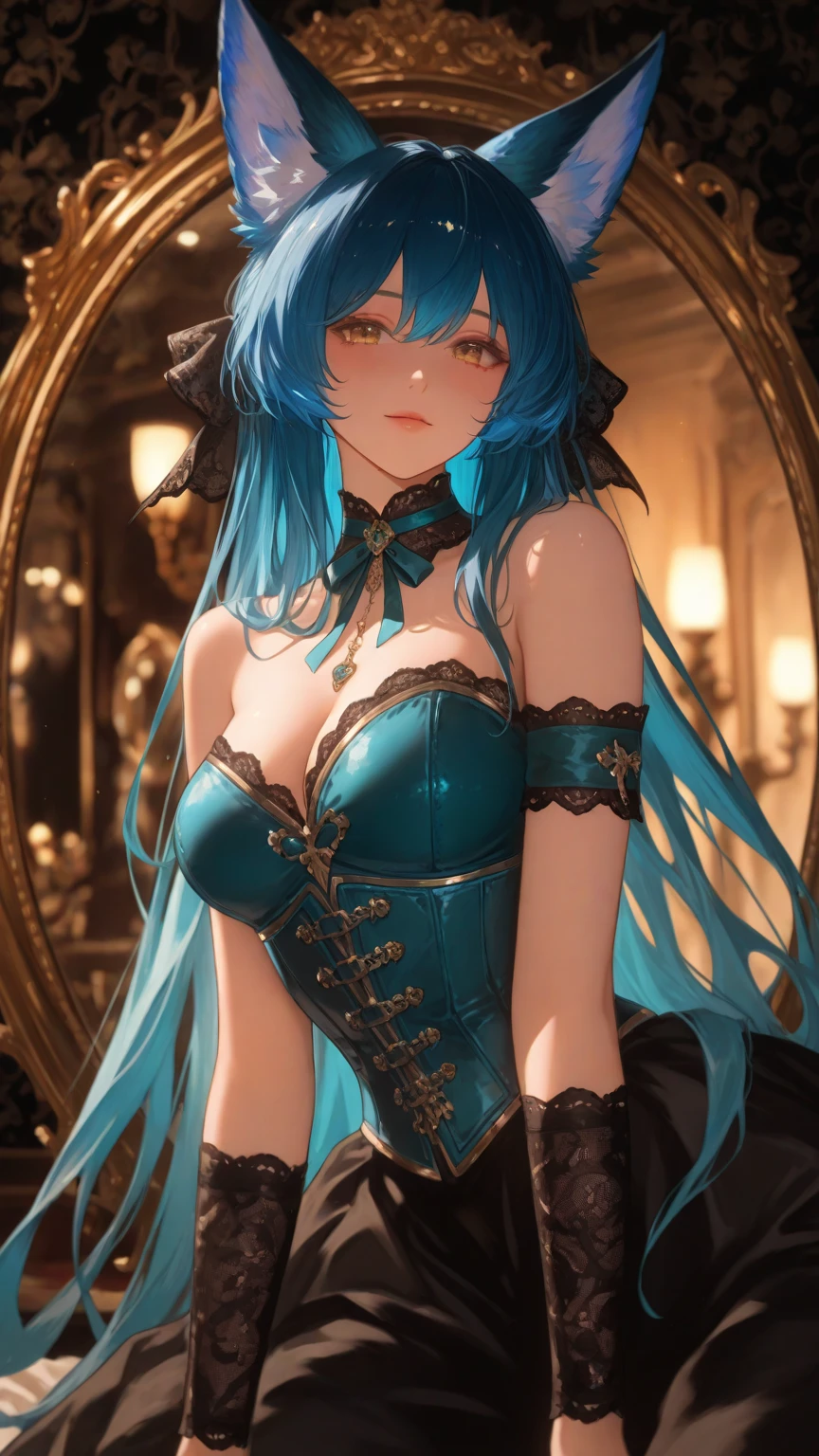 (Enrich your images,Masterpiece-level quality)Beautiful 8K CG artwork,Goddess-like posture,Kneeling exercise,Slim and soft,Translucent skin,Aqua Blue Hair、aesthetic appearance of very long and messy hair,,the skin is fair and juicy,,Big JK Uniform,Perspectives Part 1.2x Enhanced silhouette effect,Exquisite transparent blues pattern on pajamas,The details are intricate and exquisite,background slightly blurred,Temptation of attractive and greedy legs,Drool,oversized big breasts,