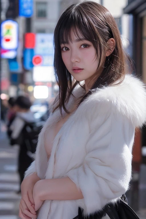 beautiful girl,Completely naked,fur coat
