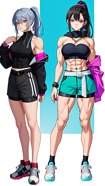((((Webtoon Style)))), ((((Character Description)))) girl in sportswear, short orange hair, Russian, full body, casual pose], [Ultra mega hyper ripped muscles]