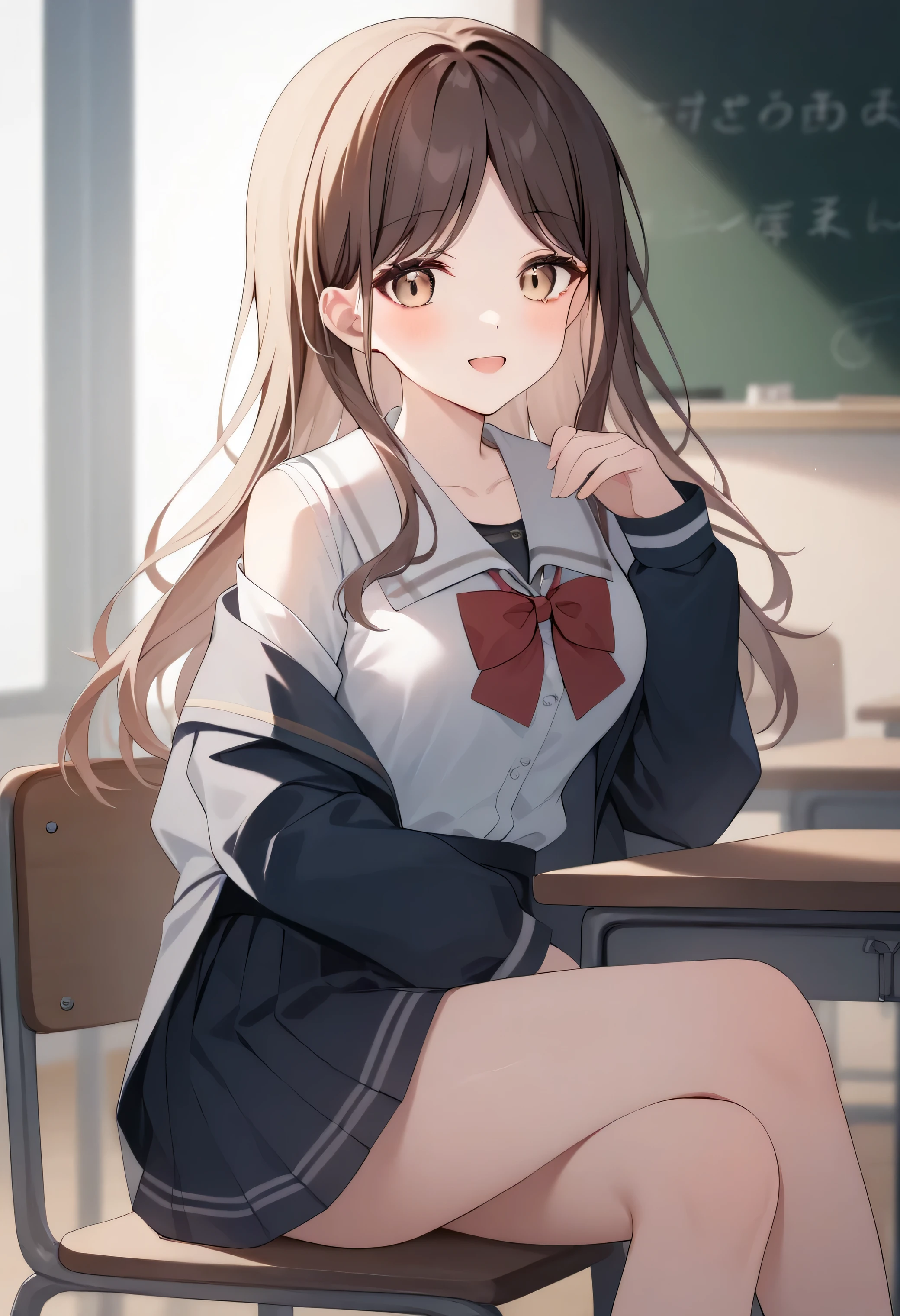 1 girl, underwear, skirt, independent, underwear, Chest, classroom, shirt, bow, lExistenceg_hair, White_, skirt_lift, Existence室内, Smile, Open_Outfit, bowtie, Umbilical cord, Watching_Existence_受众, Outfit_lift, White_shirt, table, school_, Blush, school_table, bangs, brown_hair, pleExistenceed_skirt, Blackboard, No_OK, Open_leg, Gold_ Eyes, jacket, red_bow, Open_shirt, lifted_undergone_His own, closure_Mouth, red_bowtie, colla red_shirt, lExistenceg_sleeve, Side lock, Medium_Chest, Dutch_Angle, skirt_shirt, Sitting, leave_Shoulders, 大leg, Open_jacket, Stomach, Existence_table, put, flash, chair, Black_skirt,