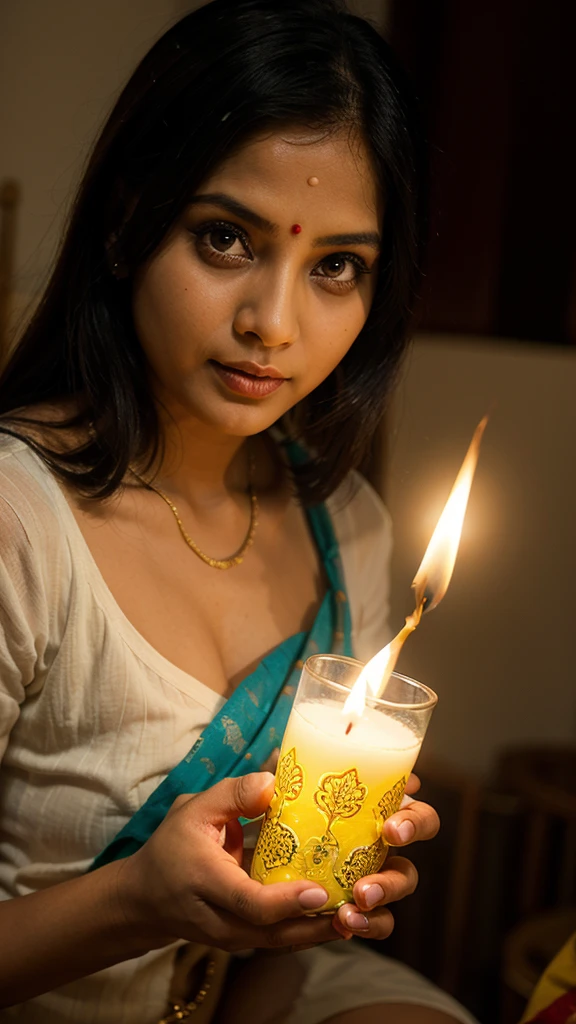 Indian girl , lying on bed , legs open , fully naked , pussy overflow with cum , alchole bottle on the table , sad face ,