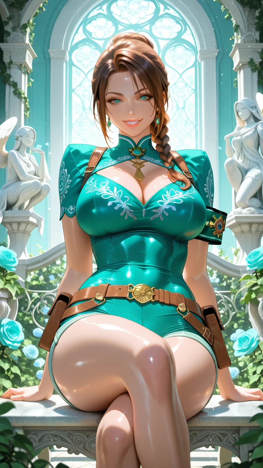 Beautiful, Masterpiece, Best Quality, extremely detailed face, perfect  lighting, Cowboy shot, 1girl, ddlcmonika, blunt bangs, brown hair, (green eyes:1.5), long hair, ponytail, ribbon, white ribbon, hair ribbon, sidelocks, (8 years old:1.8), seductive, bare shoulders, hips, pomade, blushful, moan, makeup, looking a viewer, erotica, 1girl, solo, light skin, quarter turn,1/4 body pose, upper body view, eyes focus, looking at the viewer, (flirty facial expression:1.3), (masterpiece, best quality, absurdres, detailed, ultra-detailed:1.3), alluring, (highly detailed, high quality:1.3)