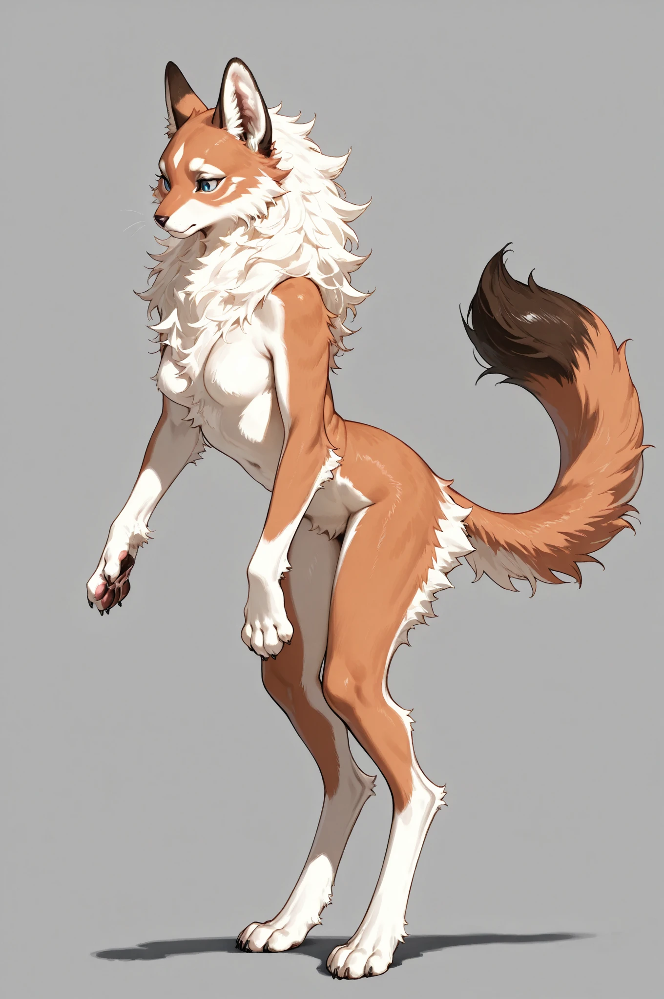 source_furry, score_9_up, a smol skinny digitigrade female fennec with white fur and extremely long platinum blonde hair, multi nipples, 8 nipples, by dimwitdog