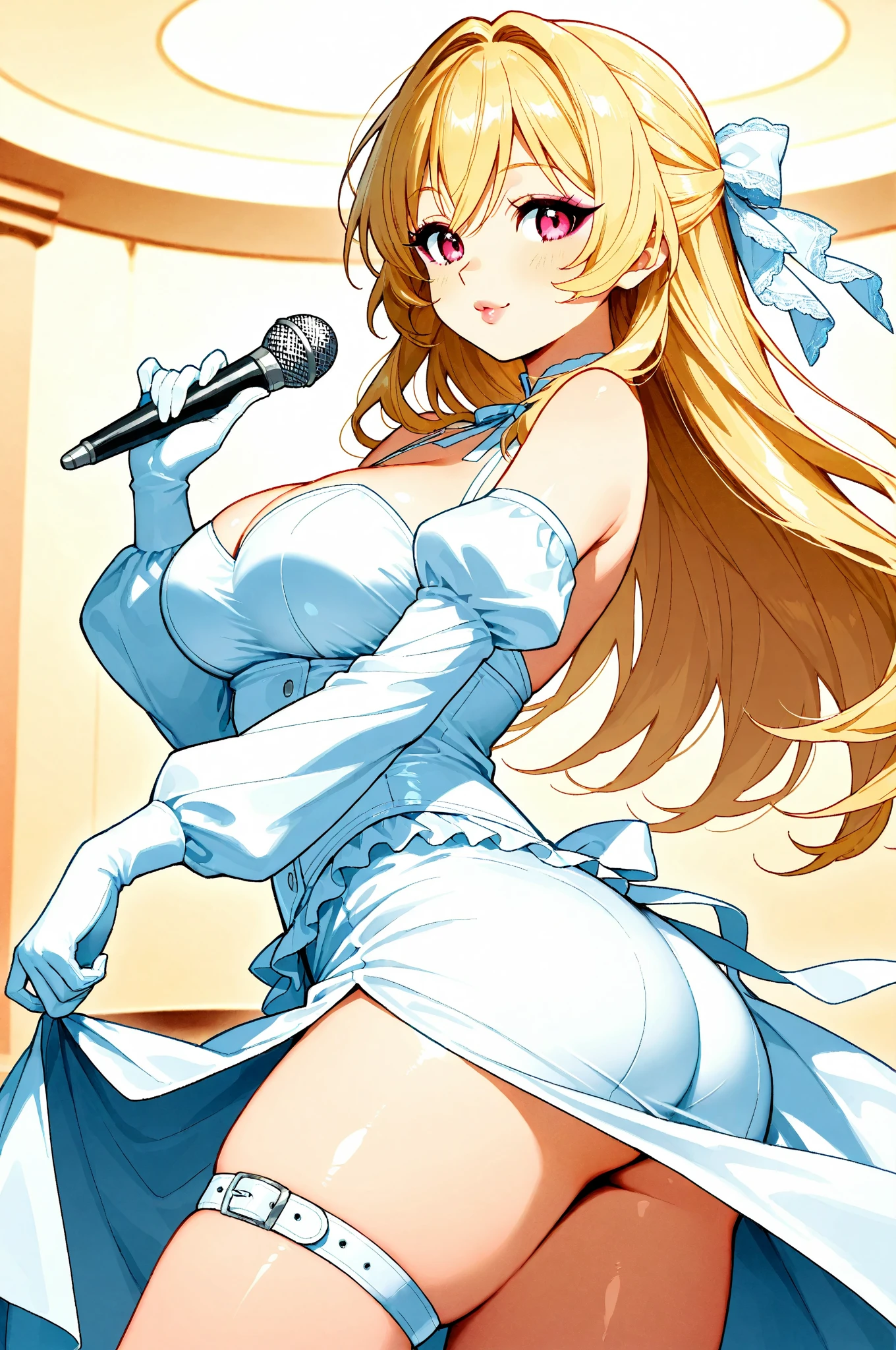 SilviaRichter, blue eyes, blonde hair, short hair, large breasts,, Live Stage, solo .nipple,