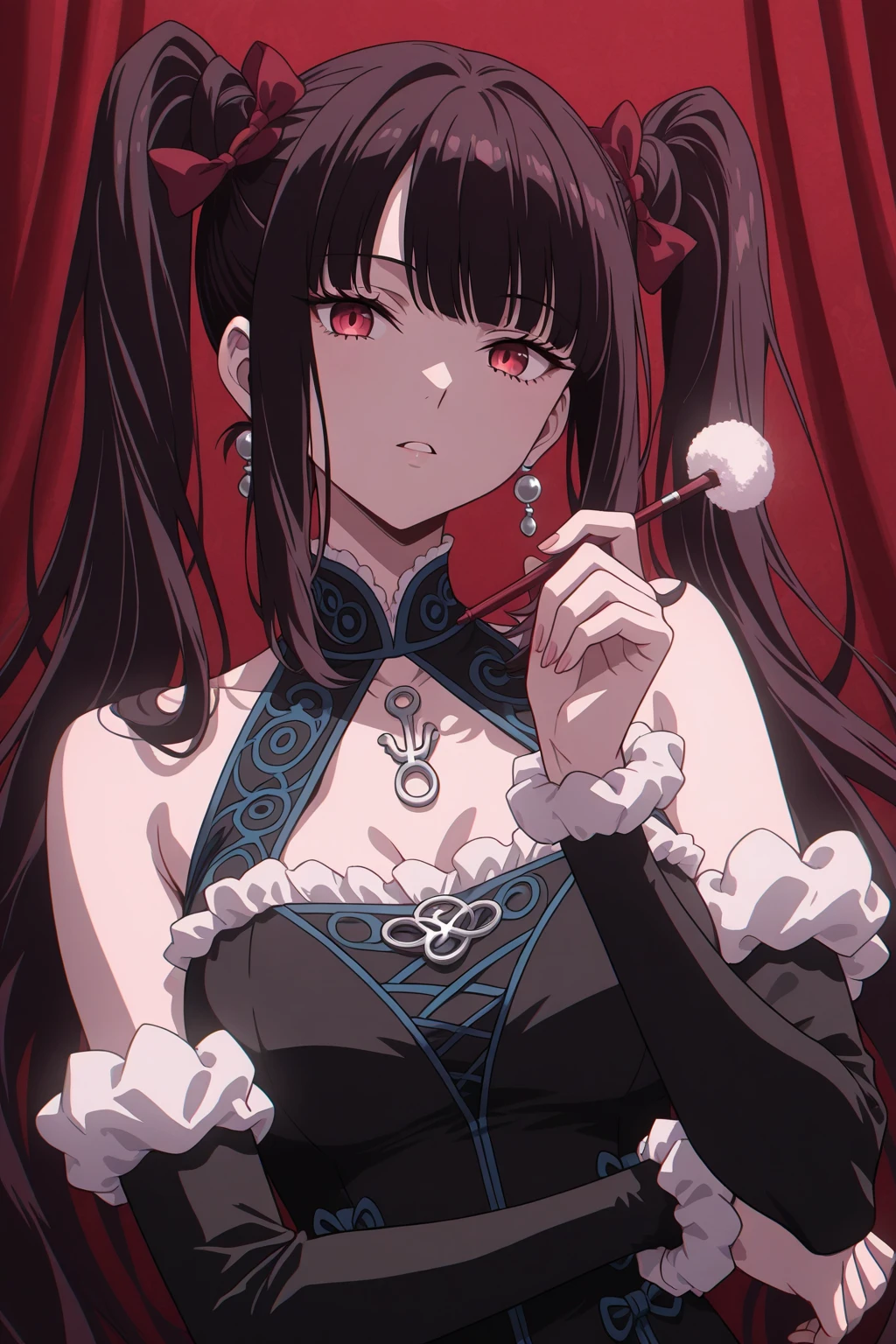 (extremely detailed 8K wallpaper),(ultra-detailed),(best quality),(masterpiece),(vertical painting),(highly detailed),(cinematic lighting),(Sword and magic world background),(((The image of a domineering and sinister beautiful girl))),long black hair,black eyes,sitting on an royal throne,Holding your face with one hand,(((Demon King image))),gorgeous clothes,(Eyes sparkling in the moonlight),((A sinister smile)),((An arrogant smile))