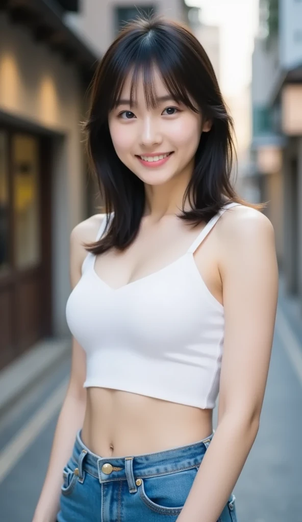 Biking, Raw photo of a cute 18-year-old Korean idol girl,Blunt bangs,Huge breasts, Cleavage, Japanese God,Long Hair ,Black Hair, One person, Glamour, Japan Pornstars,The chest is open.、Cute white sexy bra is visible,school uniform,