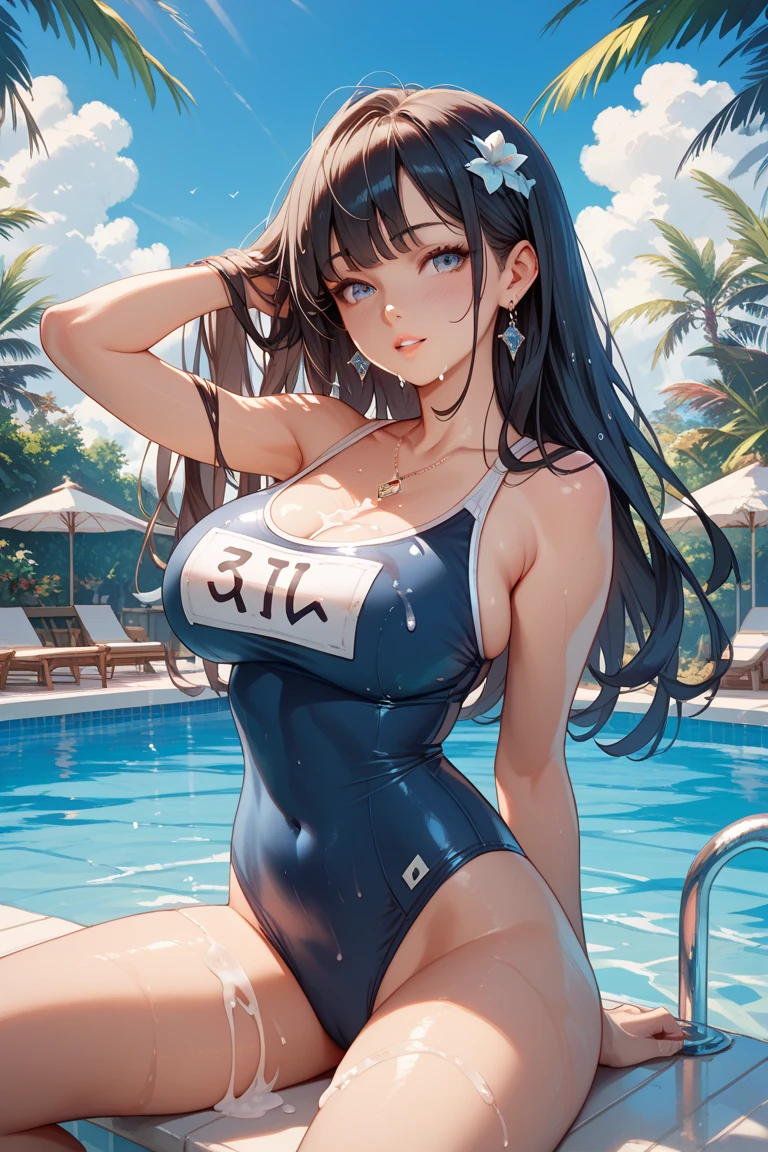 Permanently installed,White, ((Squatting, spread your legs)), raise arms， Arms behind head， èŠ±åªªªé¸é‡Œ,1 girl,alone,purple hair,hair accessories,bangs,hair between eyes,purple eyes,bright pupil,hair intake,long hair,side lock, earrings, (((swimsuit))), (((Transparent school swimsuit)))、((large breasts:1.4)),Thick thighs,, Beautiful visual effects, HD,masterpiece,the best quality,, 18 years old,young women,beautiful fingers,beautiful long legs,beautiful body,beautiful nose,beautiful character design, perfect eyes, perfect Face,expressive eyes, looking at the audience,frown， official art,Extremely detailed CG unified 8k wallpaper, perfect lighting,rich and Farbeful, bright_front_Face_light,skin shiny, (masterpiece:1.0),(the best_quality:1.0), 超high resolution,4K,Super detailed, photography, 8k, high dynamic range, high resolution, Ridiculous:1.2, Kodak Portrait 400, film grain, blurred background, bokeh:1.2, lens flare, (Energetic_Farbe:1.2), (beautiful_Face:1.5),(narrow_waist), ,NSFW,