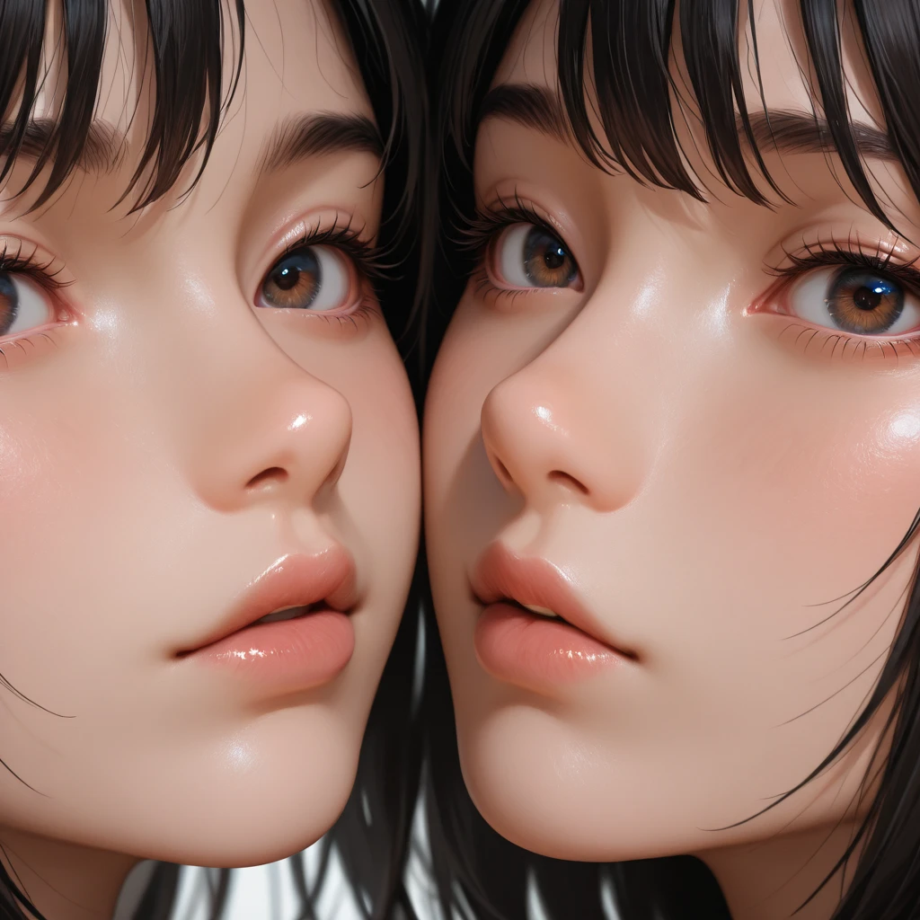 (Two heads), girl with two heads, perfect faces, very long hair, clear eyes, perfect anatomy, satoshi kon artstyle, with open mouths, by Shingei, dripping water out of mouth onto each face, yume nikki, loish |, loish and goro fujita, inspired by Satoshi Kon, gapmoe yandere