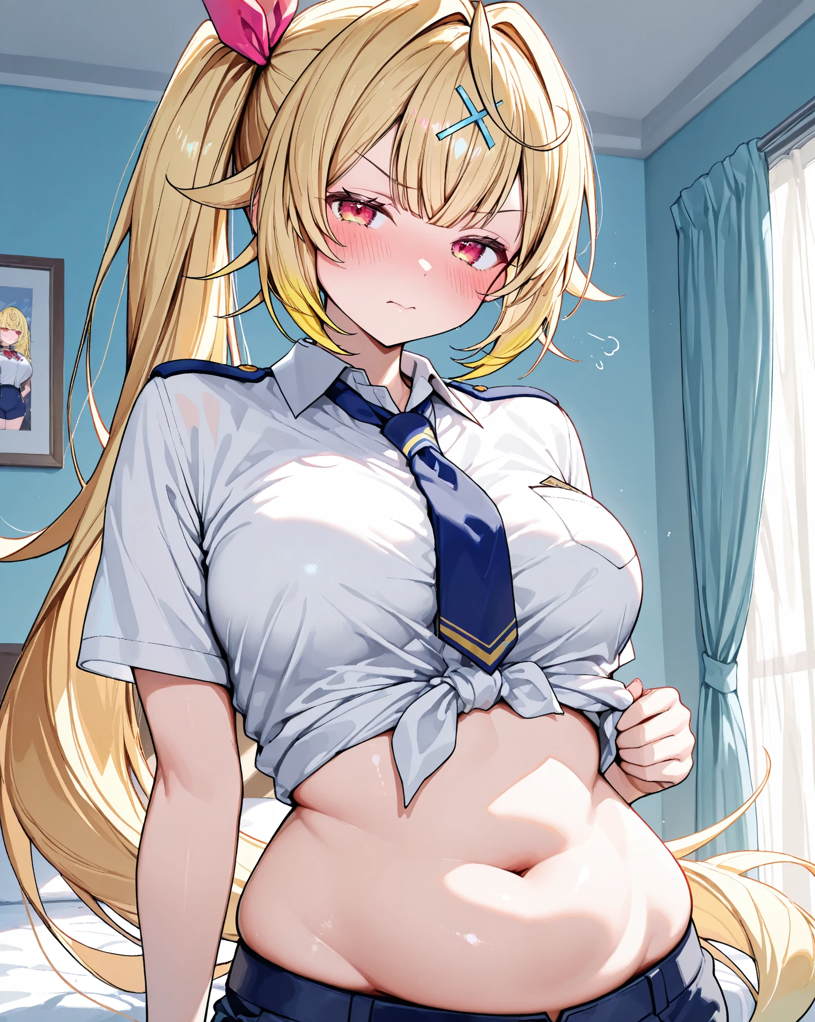 (Blonde,Long twin tails),(Very curled hair,Blue ribbon,Bright blue eyes,freckles),(mega breasts),high school girl,,(Navy Blue,Cute Sailor Uniform,Checkered Pleated Skirt),nsfw,BREAK,(Lift up the skirt:1.4),(no underwear visible:1.3),(pubic hair:1.2),(cameltoe:1.2),(frown:1.2),(angry:1.4),contemptuous,disdain,(hate:1.4),looking down,(love juice:1.5),(nipples peek:1.5)
