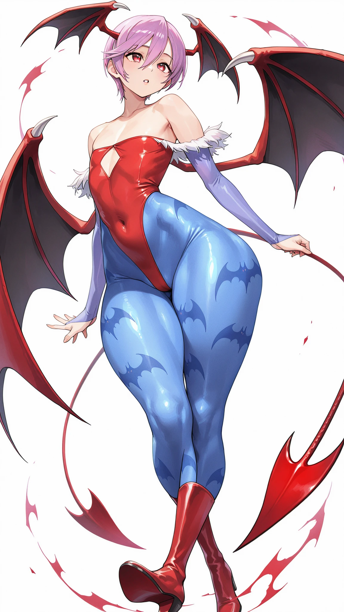 Full body image of a bat woman, full body in image, wearing sleek, dark fantasy-inspired outfit, long hair with bat-like features (wings, pointed ears, fangs), female body, slender and agile body, dynamic pose, detailed pose, simple background, expressive face showing mystery, focus on face, line art, sketch