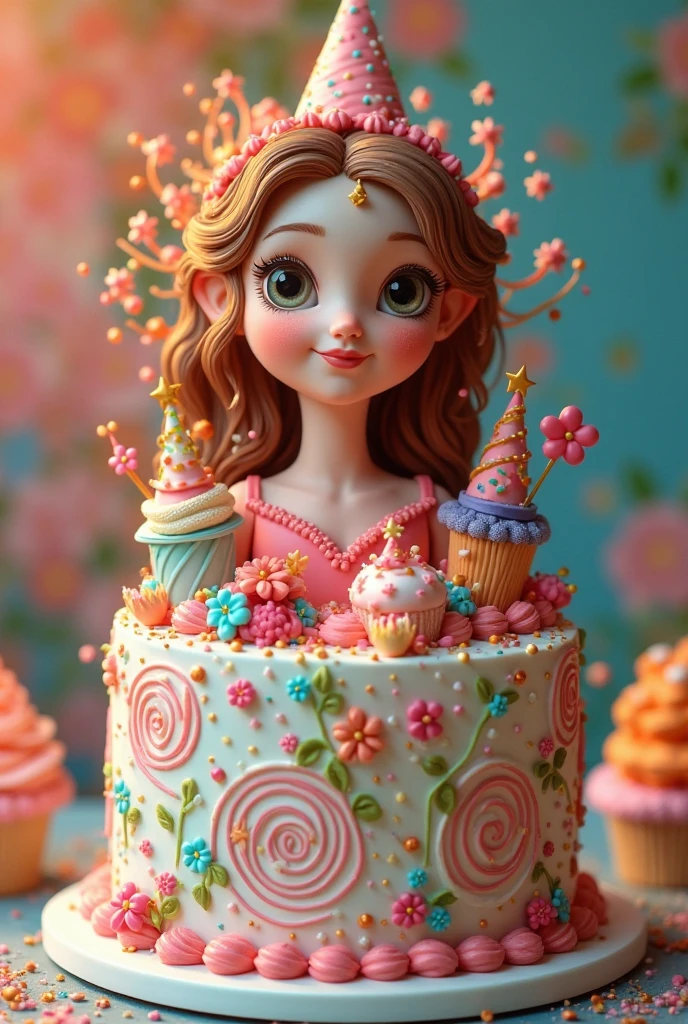 A birthday cake with a curly redheaded doll on top of the cake written 51 a great idea