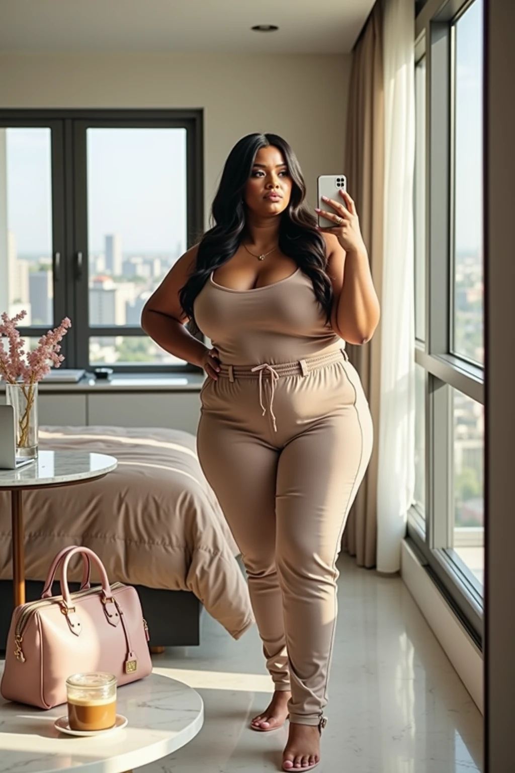 Arabic Woman, beautiful, sexy girl, ultra realistic, young woman, large ass, big bouncy ass, very sexy, Alluring, Tempting, high camera angle, skinny curvy
Egyptian girl, long hair down to waist, eyes closed shut, darker skin, black nail polish, hour glass figure, facing viewer, coal black eye shadow
Pleasure expression, short torso, pleasure facial expression, mouth open wide, dark black eyeliner, mascara, eyelids black, very long shiny straight black hair
Short upper body, Egyptian arab, facing viewer, woman looking up, thick thighs, plump lips, looking down at woman, eyes closed
Big soft ass, Egyptian, beautiful Arabic woman, slender face, amazing cheek bones, curvacious, vuluptuous woman, wide hips, thick voluptous thighs
A round gold pendant necklace
Romantic mansion fireplace background, lanterns, lit by lanterns, campfire lighting
Laying down beside the fireplace on a white fur rug
(Top view: 1.2)
High camera angle pointing downward at the subject
Very long shiny black hair down to waist
Darker skin tone
Long eyelashes
Very long straight shiny black hair down to hips
Wide hips, thin waist and fat thighs
Wide hips, thin waist, a fat round ass with cellulite, fat thighs
(Very short and curvy woman, very very short woman
Make woman 150 cm, 5ft tall)
Make womans stomach shorter in length, short abdomen
38 GG droopy breasts: 1.3
Short curvy cellulite body
(Very big natural sagging breasts, soft cellulite)
Plus size woman is very short in height and curvy
HEIGHT OF WOMAN IS 150CM, VERY SHORT IN HEIGHT
Very curvy hour glass shape, short and curvy, short legs, short abdomen and stomach
Very short woman
(gigantic breasts, large breasts, huge breasts:1.3)
Plus size woman, abit of cellulite all over body
Perfect cheek bones, sunken cheeks
Huge gigantic ass and wide hips
Soft and squishy breasts
Beautiful face, model look, plump full lips
Wearing a black choker
150 cm tall, woman is very short and curvy