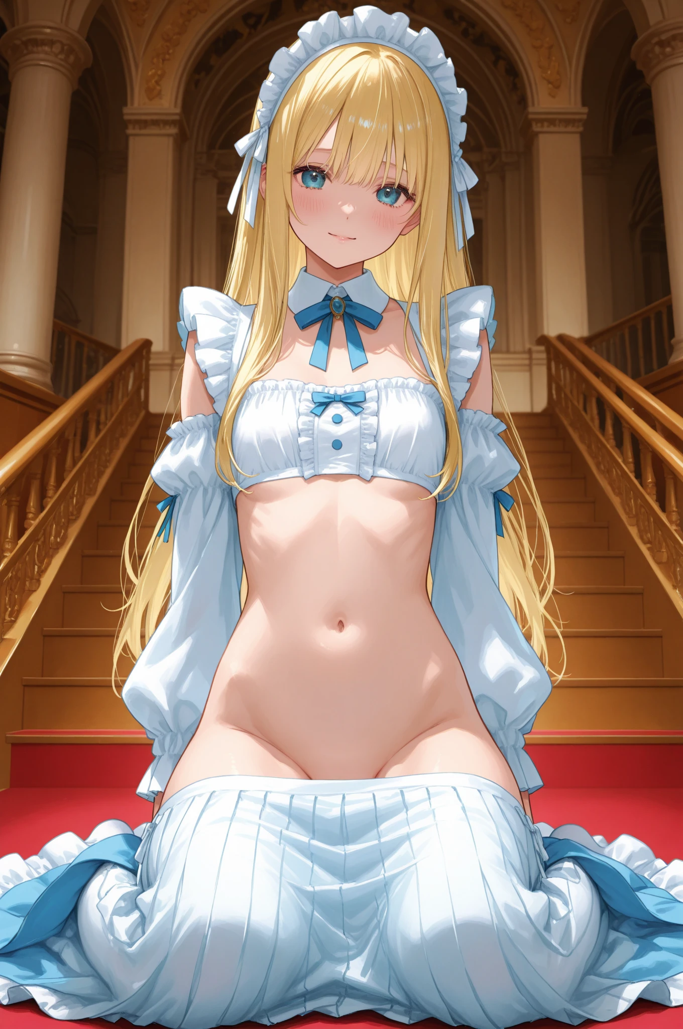 ((Britney Spears)), {{{masterpiece}}}, {realistic:1.2}, best quality, official art, extremely detailed CG unit 8k wallpaper, day, artbook, game_cg, ((Britney Spears 1girl)), NSFW, overexposed, milf, detailed bra, medium breasts, solo, long blonde hair, seductive smile, blue eyes, {white pantyhose}, high heels, maid cap, crossed_legs, eye_contact, {beautiful detailed gradient eyes}, red lips, illustration, highlights, cinematic lighting, dramatic angle