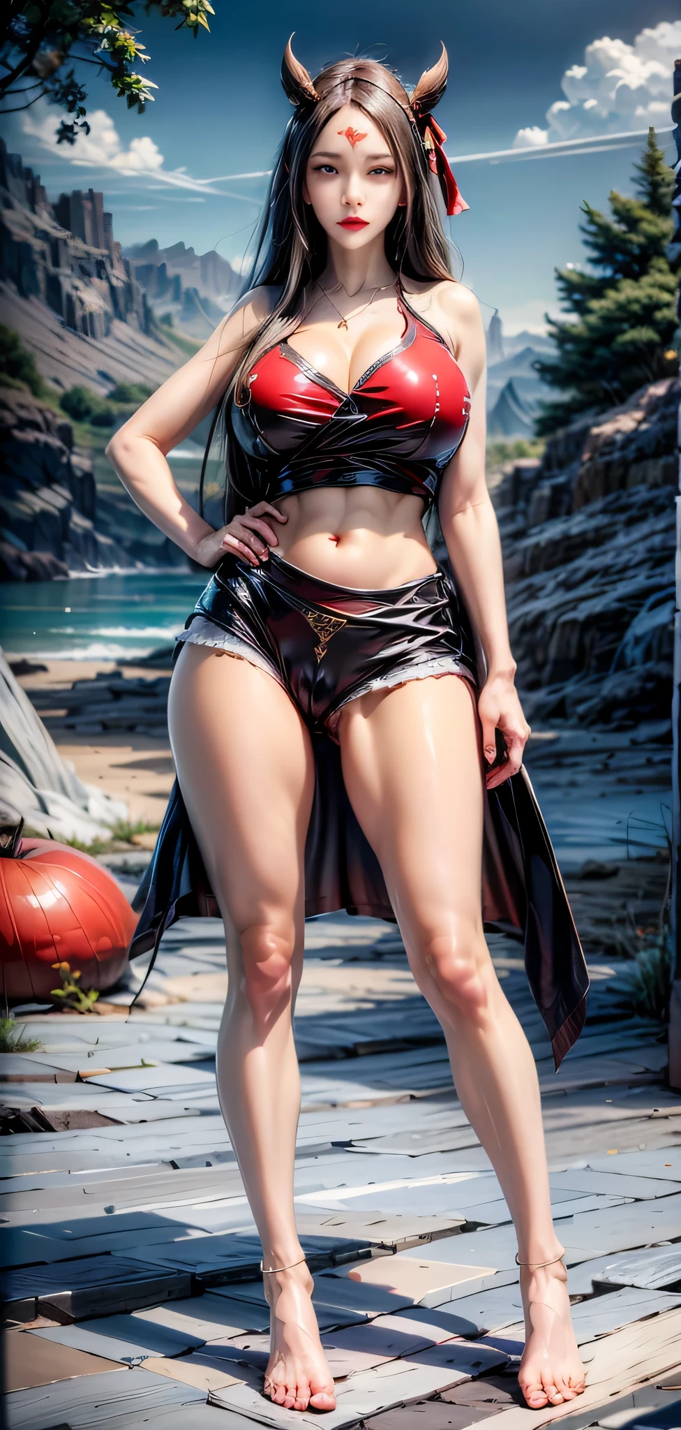 pretty girl, 1 Girl, Full body, standing, cowboy shot, Best quality, Ultra Detail, 8K, Ultra high realistic, Detailed face, Masterpiece, (Blushing:1.3), Milf, , Wet skin, Wet in miss V, Ahegao face, climax horny girl, Big thighs, Sexy Teacher Costume, Dark Gothic Makeup, Blade and soul, Final fantasy 14 style
