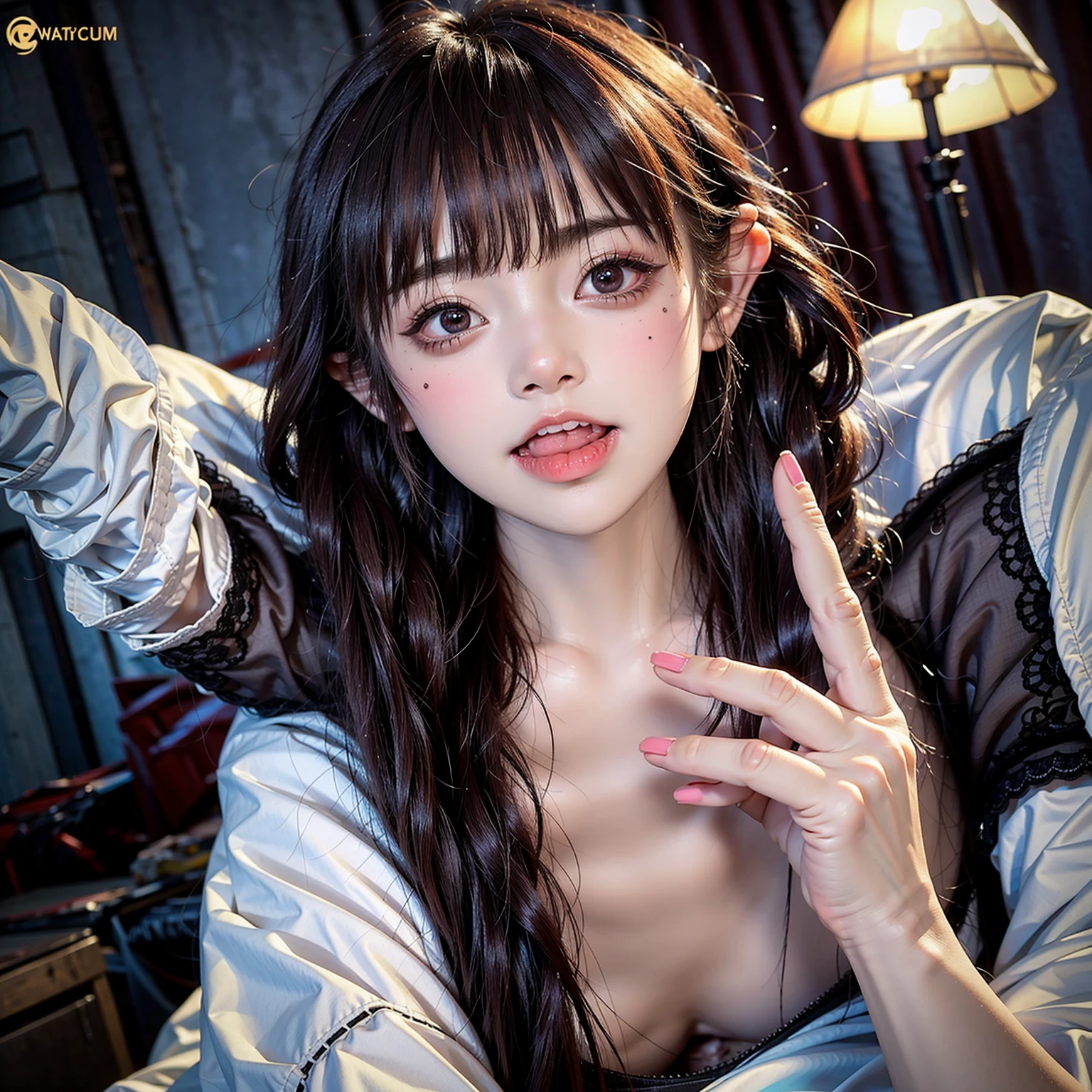 ((Highest quality, 8K, RAW Photos, masterpiece :1.3)), (Realistic、Photorealistic:1.37)、Very detailed、Ultra-high resolution, (Professional Lighting), alone, 1 female, alone, Seeing the viewer, (30 years old), Japanese, Beautiful and elaborate face, Shining Eyes, (Slim waist :1.3), Fine and beautiful skin, Skin Texture, 、A woman in a bunny suit in a library, Sitting on the floor, Background Characters々, Wrist cuff, Removed collar, fishing net, Black shiny outfit, Tight bunny suit, Beautiful Face, Lip details, crowded library、Silky beautiful hair、Medium Hair、Brown Hair、smile、Nipples、バニースーツの上からNipples、orgasm、Female dog