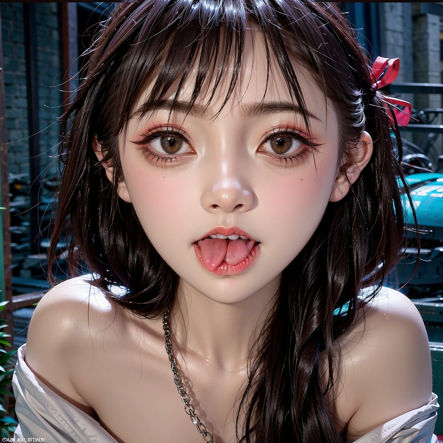 1girl, (sticking out her tongue out), (tongue), ultra high res, photorealistic, best quality, 8k resolution, masterpiece, cat ears, ((choker, latex, tight swimsuit)), tank top, ((close up face view)), (ahegao), kneeling, oh face, Open your mouth wide, Stick out your tongue to receive, One hand in your mouth, Ecstasy, (White liquid on your face), Face up, Shoot from above, (White liquid dripping from your mouth), Tongue sticking out, (White liquid accumulation on the tongue), ecstatic look, a large amount of white liquid in the mouth, white liquid on the chest, delicate fingertips, complicated fingertips, nsfw, eyes roll back, eyes up, zero two