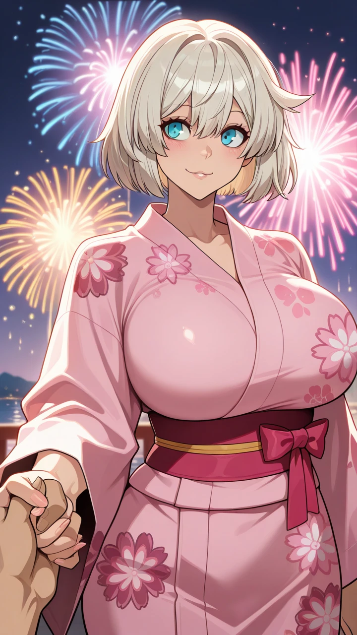 ((One personの女性)), Beautiful Face, (gleaming skin), (orgasm:2.0), Excited expression,((Wink:3.0)), ((Integration of vagina and penis:3.5)),((sweat flowing from the vagina:2.0)), ((Breast milk overflows from the nipples:2.2)),((Red cheeks:1.4)),Open your mouth wide and shout,Glossy pink lips,night,rooftop,Sit on the sofa,You can see the ocean, firework,((Anime style background)),masterpiece, Highest quality, so beautiful, ,up to date, Complex details, (Pink long nails),(ring),(bracelet),(choker),AI-generated, Complex,High resolution, Highest quality, super high quality,3D Images、View your audience、3D Images,One person,Long white hair,High Ponytail,(blue eyes),Anime woman posing for a photo, ((fine grain、Silver-white colorful eyes、Shining Eyes:1.4)),(Squint your eyes:1.1),a hyperRealistic , Realistic,Long white hairのアニメ女性, Smooth anime CG art, A woman in a colorful kimono with gold embroidery, (Black furisode),Red floral pattern,Long flower hair ornament,Large earrings,Mature Body,(Big Breasts:1.1),Mature Body,expensive,Big Ass,Tight waist,Sit on the sofa,[Zoom in on face:1.0],(Spread your legs),Exposed vagina,(from below)