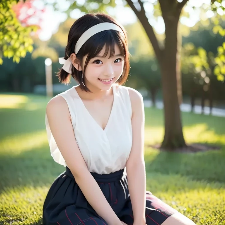 ((top-quality))、 ((masuter piece))、超A high resolution、Raw photo、intricate-detail、proffesional、foco nítido、Photorealsitic、Real life、surrealistic、photorealisim、Silhouette Light、finely detail、Highly detailed CG Unity 8K wallpapers、erfect artwork、Depth of field is deep、No perspective、细致背景、shinny hair、radiant eyes、shinny skin、realisitic、Looking at the camera、Very delicate and cute、Cute detailed girl、pure、cute large eyes、Facial Lights、Cinematic lighting、Transparent material、realistic representation of face、(intricate detailes)、no-makeup、(delicated face、Delicate eyes and face)Detailed skin、Best ratio of four fingers and one thumb、(flat-chest: 1.4)、short torso、Transcendental thin legs、Transcendent small butt、((独奏))、light、Very young face、Innocence、Facial Highlights、Professional Writing、女の子1人、White lightweight tank top with thin fabric、White Sheer Light Shorts、Back lighting、((Stand facing the front))、Hands on the hips in the style of models、florals、((non-blur))、Skinny style、((Knee shot))、((12year old))、(Beautiful pitch black shiny one-tail medium hair:1.4)、(Super beautiful girl with cute loli face:1.6)、Short stature、Beautiful shiny black hair、((Super petite and super slender girl))、((A true transcendent beautiful girl with ultra-young Japan))、Plump round face、Small face and small nose、Healthy face、Soft lips、pale cherry colored lips、(rather thin eyebrows: 1.4)、shiny large black eyes、big eye、(The corners of the mouth rise:1.4)、Clothes are see-through、Protrusions、erect through、(Shy smile:1.8)、less clothing、no sleeves、Eyes for hollow details、Floating hair、large eyes that are symmetrical、hair clips、No face makeup、