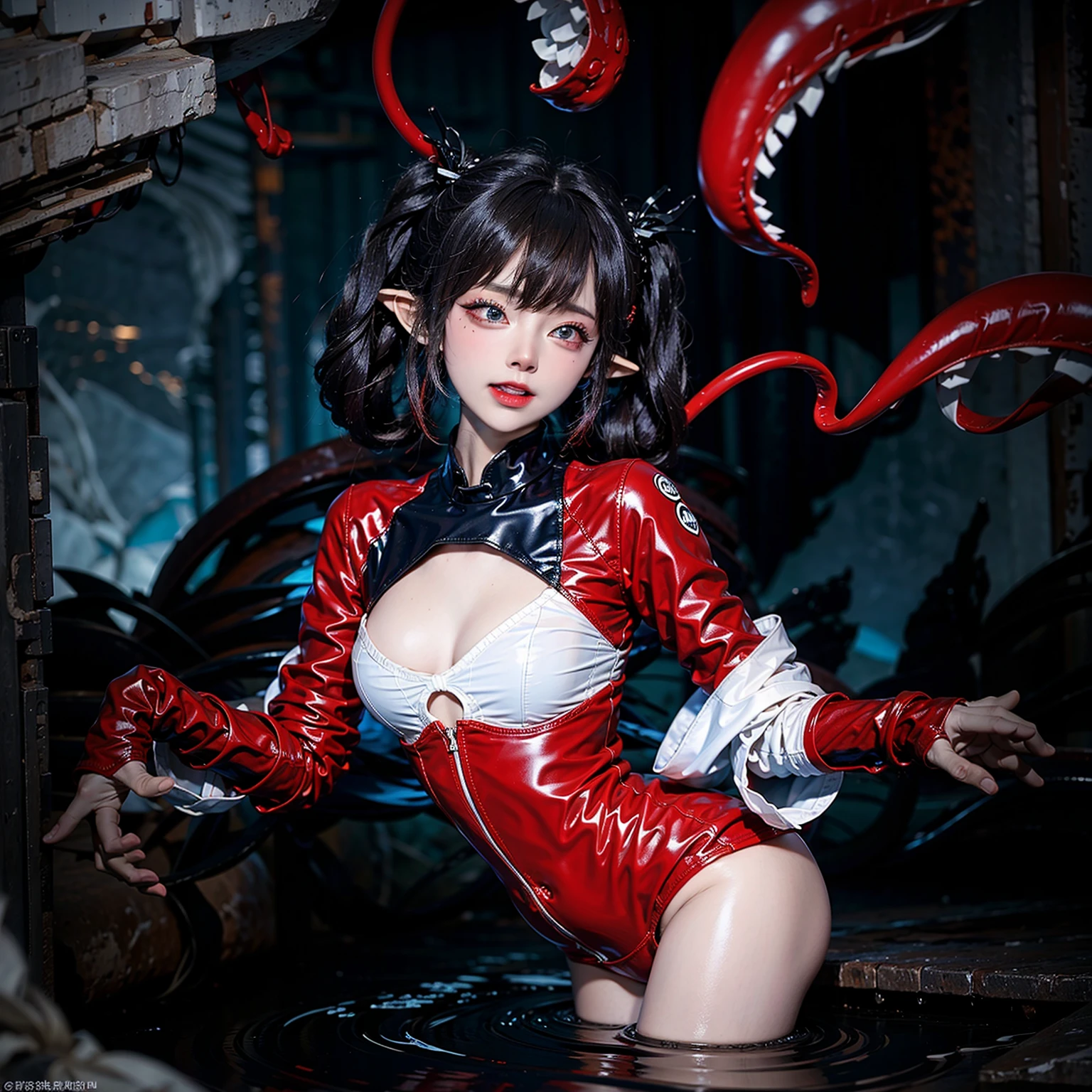 (Front seen from below) ulzzang-6500-: 06 (raw photo: 1.2), (photorealistic : 1.4), seen from below, beautiful detailed woman, neat lower body small breast proportions, very detailed eyes and face, beautiful detailed eyes, ridiculous, incredibly ridiculous, huge file size, super detailed, high resolution, very detailed, top quality, masterpiece, night swamp, illustration, very detailed, CG, unified, 8k wallpaper, wonderful, fine details, ((small breasts, eyes closed, the most lascivious look of sexual arousal)), (small breasts, beautiful lower body neat and beautiful proportions))), (22-year-old woman in a brightly colored costume of Sailor Moon, posing on all fours with legs open in a simmering hellish swamp, with a sensual expression). Masterpiece, top quality, highly detailed CG uniform 8k wallpaper, (body of a 22-year-old girl in a brightly colored costume of Sailor Moon with a sensual look), (tentacles of a thousand sticky snake heads entangled in the crotch in a pose on all fours with legs open and sexual expression)), (In the simmering cloudy swamp of hell))), (show small breasts), ( tentacles with a thousand amoeba-like snake heads intertwine in the crotch of a girl in a brightly colored costume of 22-year-old Sailor Moon))), (legs open and get on all fours, exposing soft skin) (The composition shows a 15-year-old girl in a brightly colored costume from Sailor Moon with her legs open on all fours, with sexual sensual expressions intertwined in each part of her body ( tentacles with a snake's head in front) like a thousand sticky amoebas. (the leash leads to a red dog collar around the neck))), (a 22-year-old woman in a brightly colored costume of Sailor Moon, with a sensual look, no makeup) (body covered with a thousand tentacles) (tentacles with a snake's head wrapped around its torso, hiding its chest in front of a thousand amoebas)),