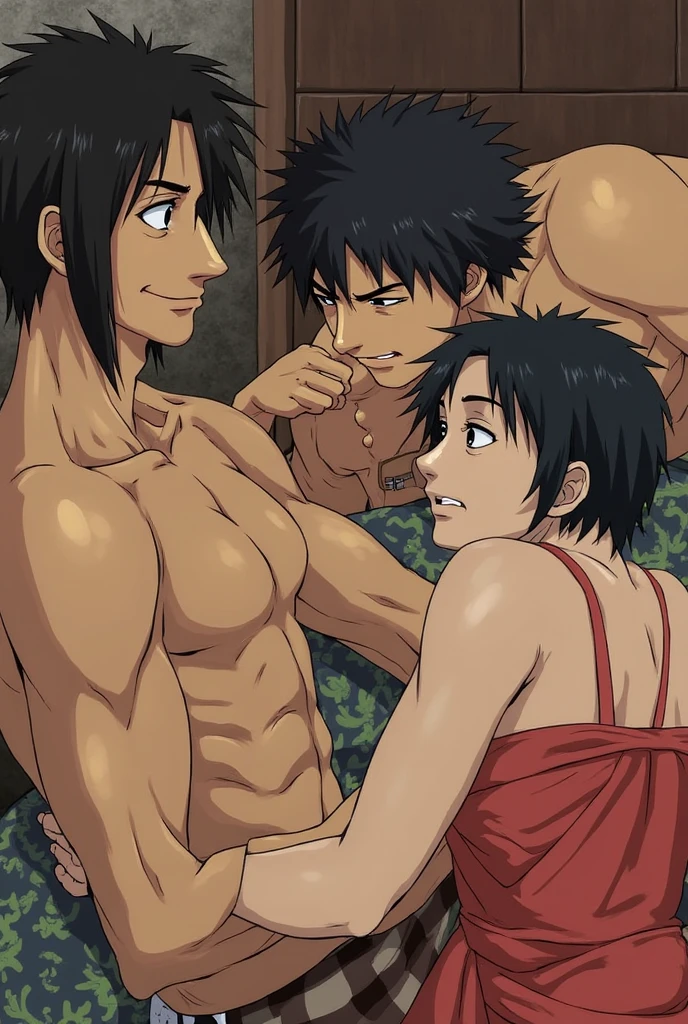 masterpiece,Highest quality,Super quality,Dark hair color,Youth Anime,Naked men and women,Nipples,penis,Pussy,Anime of the 2010s,Bright style,muscle