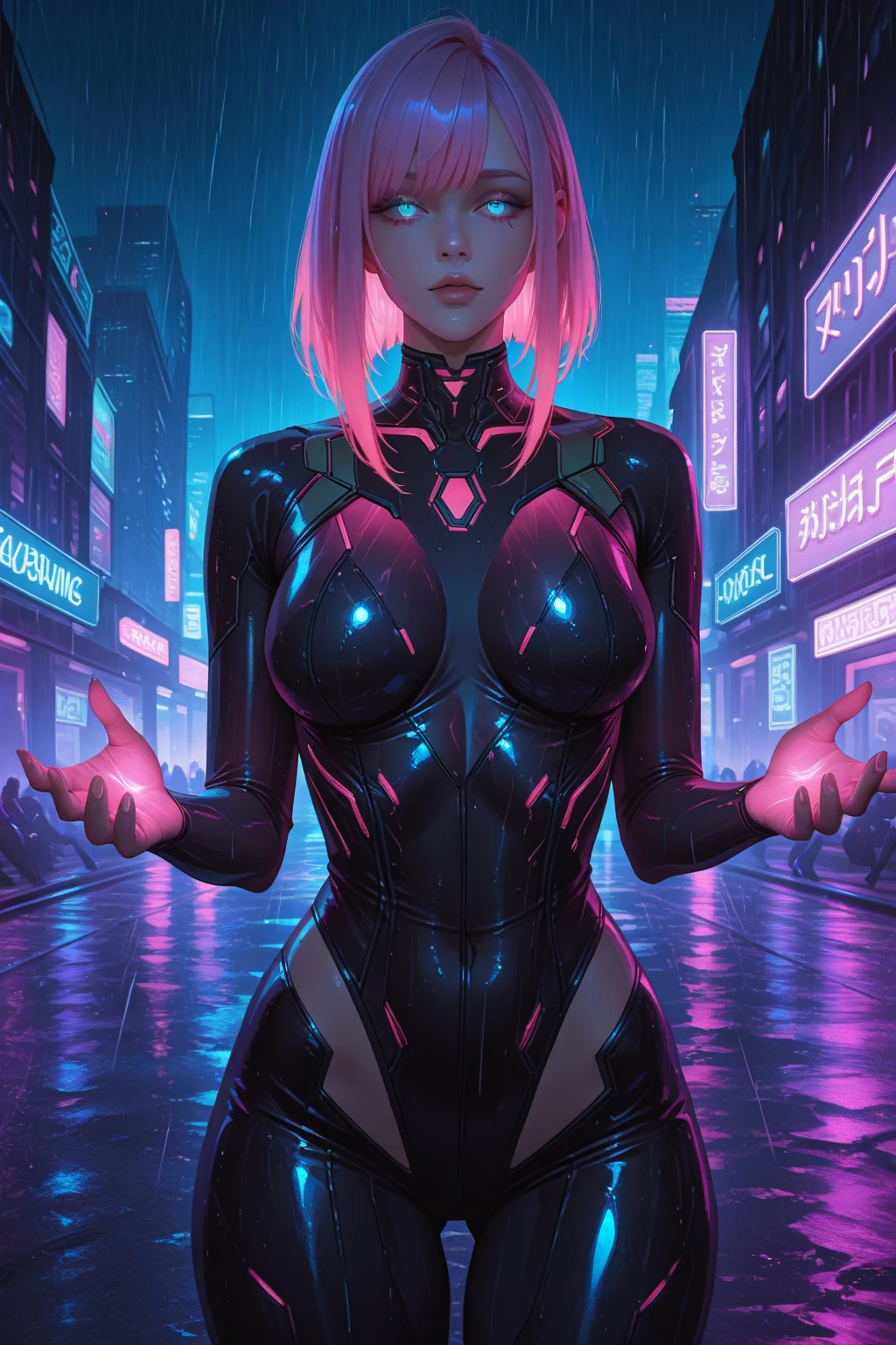 Naked, nude, pussy, masterpiece, best quality, cyberpunk girl, bold colors and patterns, trendy and innovative hairstyle,naked, nude, dazzling Cyberpunk cityscape, skyscrapers, glowing neon signs, LED lights, anime illustration, detailed skin texture, beautiful detailed face, intricate details, ultra detailed, cinematic lighting, strong contrast,no bra, naked tits, nude, naked, pussy
