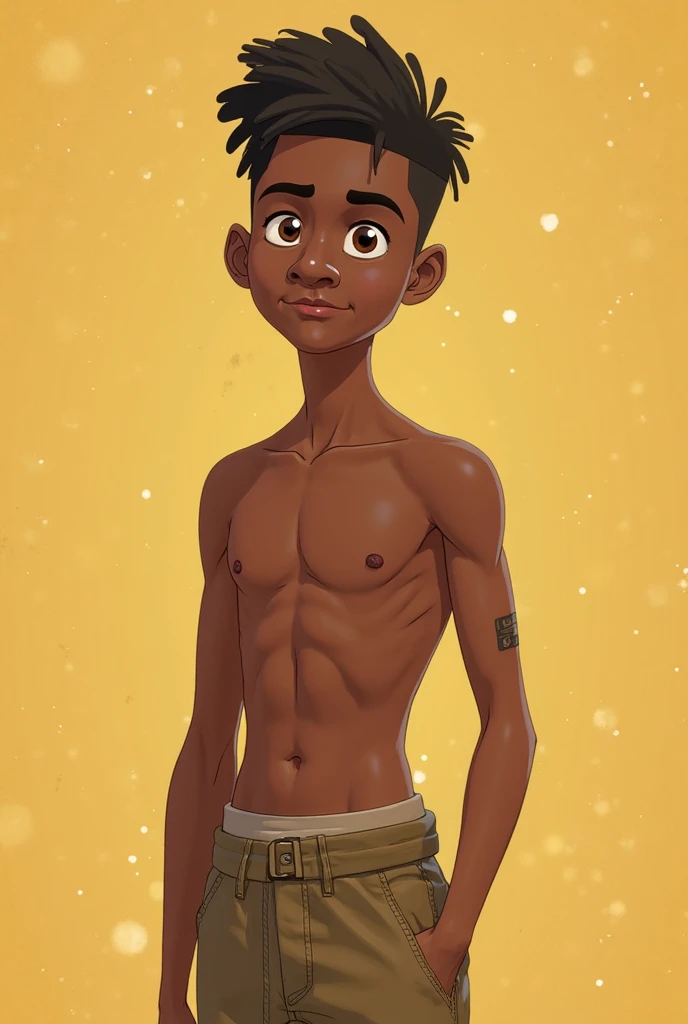 Teen boy , boy wears a crop top shirt and no pants, beautiful legs, hot summer, highest quality, half naked, naked ass, tan, latino