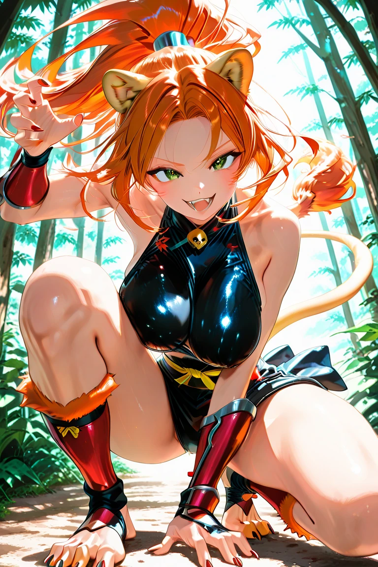 <lora:mamezou:1>tiger ears, tiger print, bikini, thighhighs, elbow gloves, masterpiece, best quality
