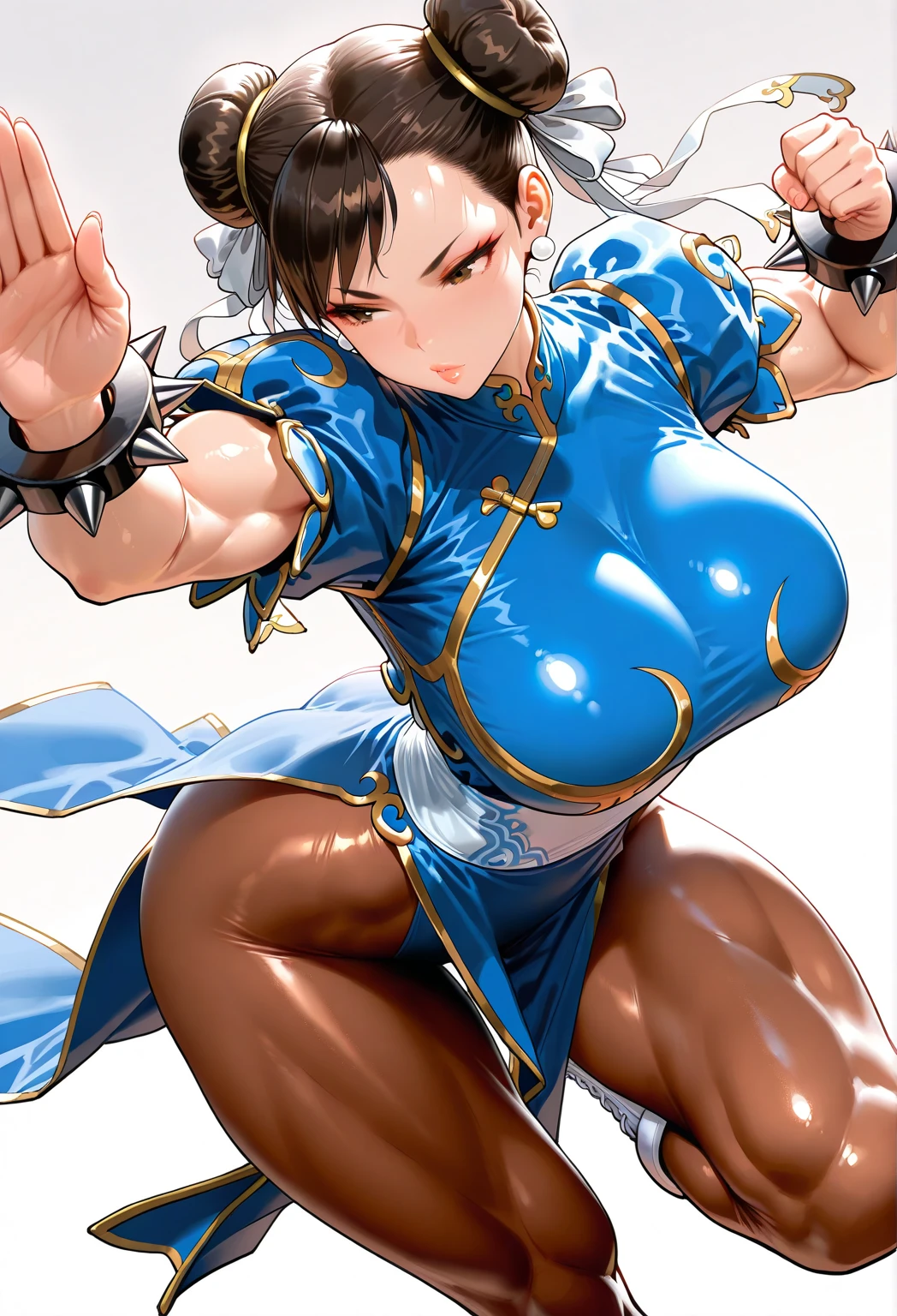 (nsfw:1.5),((最high quality, 8K, masterpiece: 1.3, Ultra HD, high quality, 最high quality, High resolution, realism)) 、(High saturation:1.0), (Highly detailed skin), (最high quality:1.0), (超High resolution:1.0) ,(Realistic:1.0), (Very detailed:1.0), (8K, Raw photo:1.1), Sturdy、Muscular body、Toned like an athlete、Street Fighter Chun-Li、I want to see up to my knees、Blue micro bikini、(Huge Breasts:1.5)、(One leg raised:1.5)、(((vagina、Sex、Woman on top、1 strong man:1.5)))