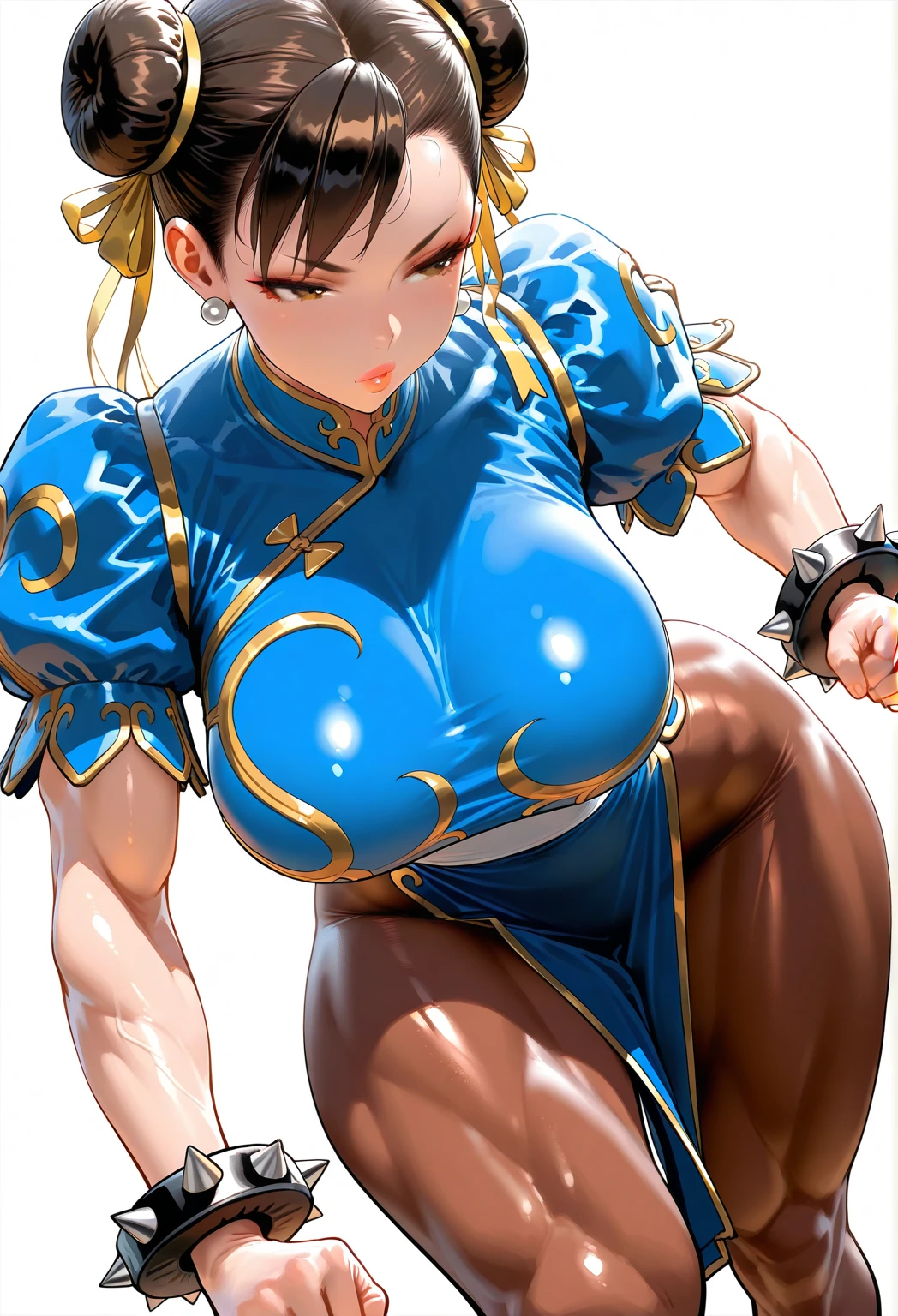 (((lChunli))), brown hair, brown fur, brown eyes, Brown eyes, ((masterpiece,The best quality)),Beautiful night street background (breasts, breasts grandes, breats, huge breasts, pussy, heels, hig heels, socks, stockings spread legs), (((NSFW, +18)))