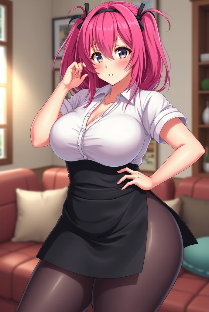 Breasts squeezed together, cleavage, leaning forward, medium breasts