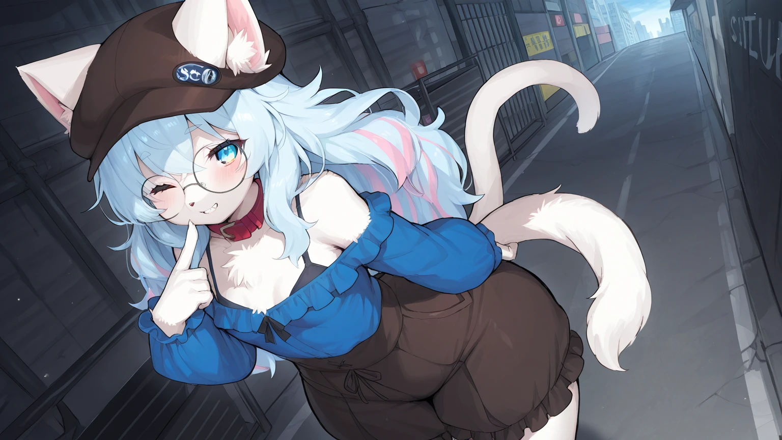 masterpiece, best quality, highly detailed,absurdres, アニメ,dark atmosphere
,,
,full body,
,
,
,
,
, Izuna Serafuku, izuna (blue archive), animal ears, fox ears, tail, school uniform, fox tail, Halation, gloves, fang, fishnets, scarf, fox girl, yellow eyes, serafuku, japanese clothes, fishnet thighhighs, animal ear fluff, black hair, floral print, short hair, brown hair, skin fang, blue skirt, hair ornament, sleeveless, single thighhigh, black gloves, neckerchief, pleated skirt, fox shadow puppet,(Very large breasts:1.5),