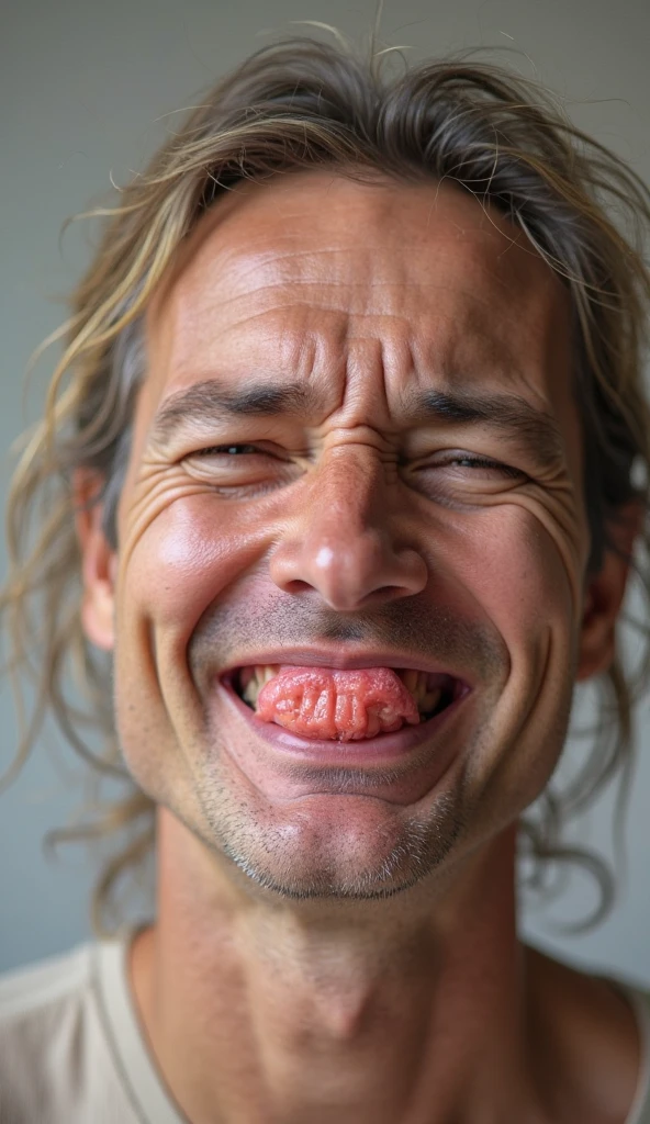 50 years old handsome white man, long tongue out, uvula, perfect pecs, photo realistic, black hair, shower, photography, highly detailed, sharp focus, trending on artstation, studio photo, intricate details, highly detailed, by greg rutkowski,