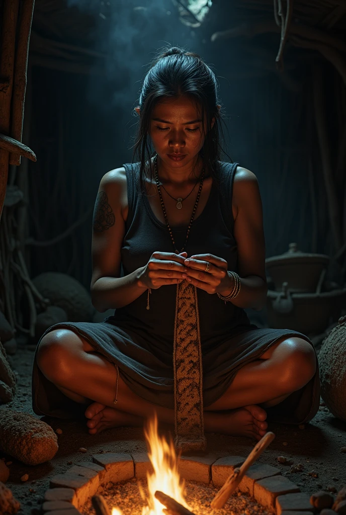 professional photography, Indonesian shaman, dark naground, spooky