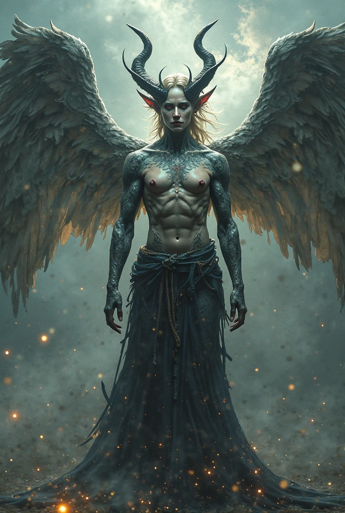 I want a person who is a man, half angel and half demon, with its wings open, I want it as my cover image for Facebook