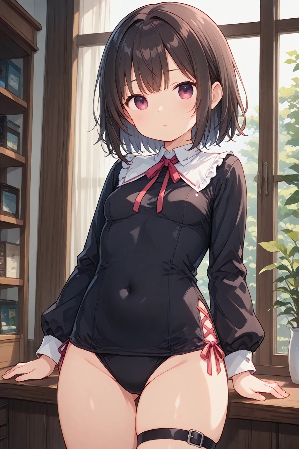 masterpiece, best quality, tachibana arisu, solo, (petite), brown eyes,brown hair,half updo,hair bow,
embarrassed, squatting, gothic lolita, (open clothes), (clothes lift), small breasts, nipples, panties, garden,