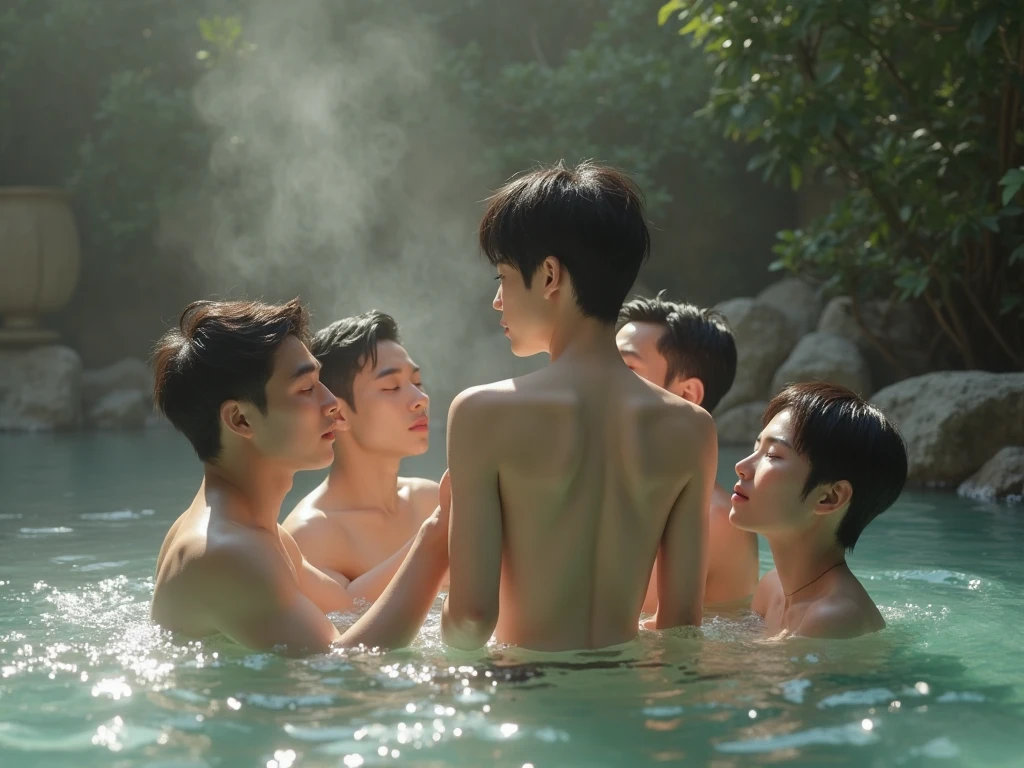 Photo Quality、A lot of cute handsome men、Mash Hair、Japanese male, 、Completely naked、Full nudity、erection、Huge penis、Highest quality、Realistic、beautiful、Playing in the school pool