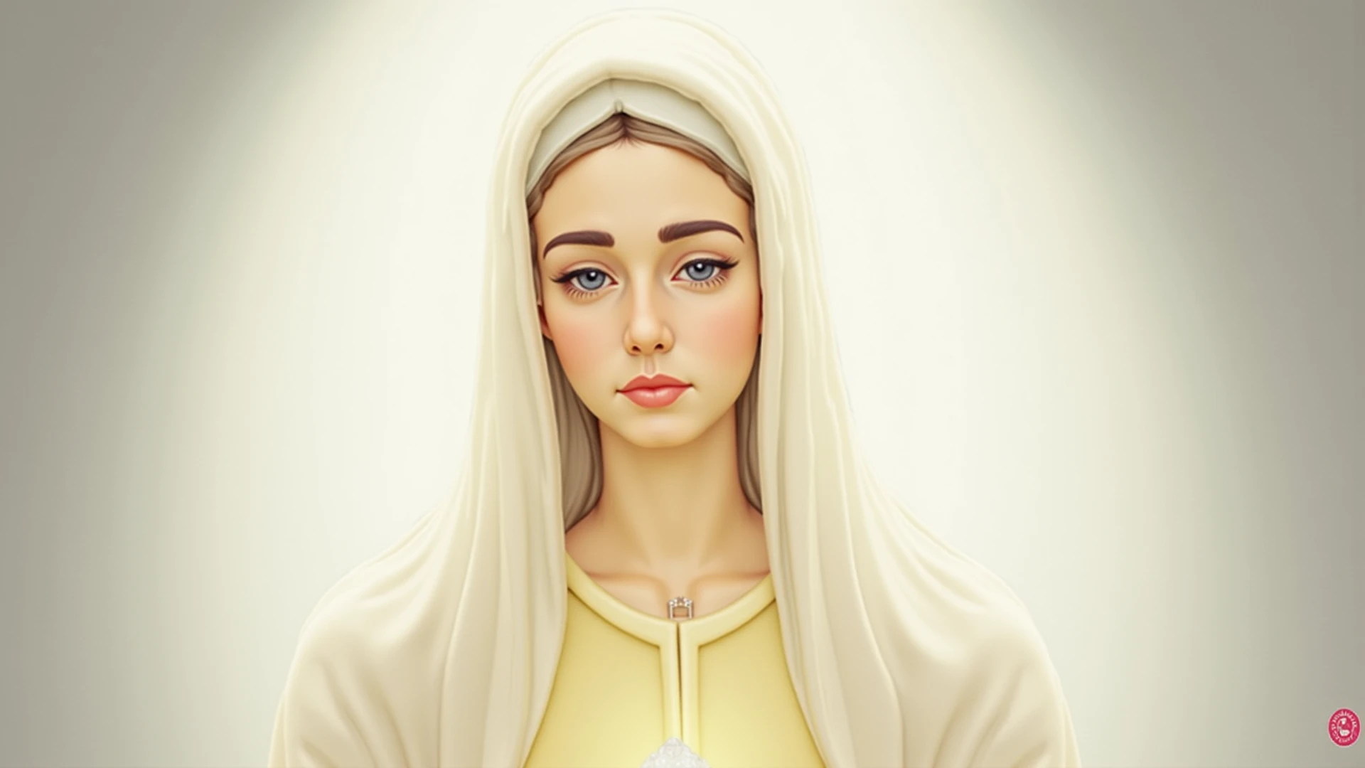 A close-up of a woman wearing a blue and white scarf, portrait of Virgin Mary, Digital paint renacentista, painted in high resolution, detailed portrait of Madonna, Virgin Mary, realistic restored face, Digital paint barroca, digitally painted, digitally painted, Digital paint detallada, High detail digital painting., realistically rendered face, Majestic Holy Woman, Funny Saint Portrait, Digital paint