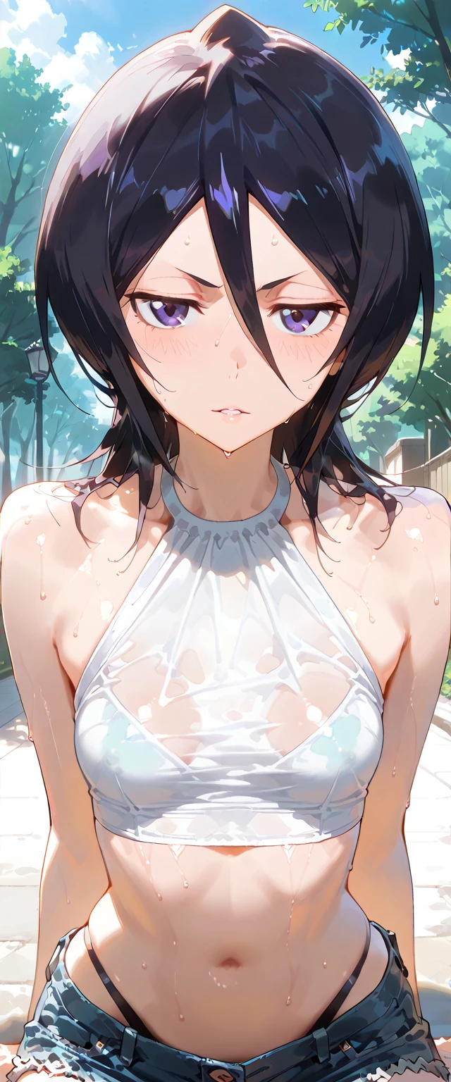 Super absurd quality by the god of art, super detailed, High resolution, anime moe art style, Best Anime 8K Kona-chan Wallpaper, pixiv contest winner, perfect anatomy, break,(NSFW:1.3,Please draw a picture of a girl wearing transparent clothes soaked in the rain., take shelter in the shade of a tree.),break,1 girl, (alone,little woman, cute face,11 years old:1.3),,, The charm of an immature body, (very_short hair), boyish short cut, bangs,(flat chest),Small Bodysuits, small ass, between legs, small eyes, small black eyes, detailed and beautiful eyes, Well-proportioned iris and pupils, expressive eyes, High resolutionの詳細な髪,(see-through tank top,shorts:1.2),Wet,((I can see the nipples:1.4)) ,blush, Rainy,(detailed lighting), (detailed background), Inside the school. break,super dense skin, Best sexual lighting powered by famous artist, 8k,Illustration of an erotic fairy,photoshop_(Moderate),Absurd Hi-Res,Hmm,rough skin,break,((artist:dark black,)) artist:Courges_ace , artist:mitsumi misato,artist:akinashi yuu
